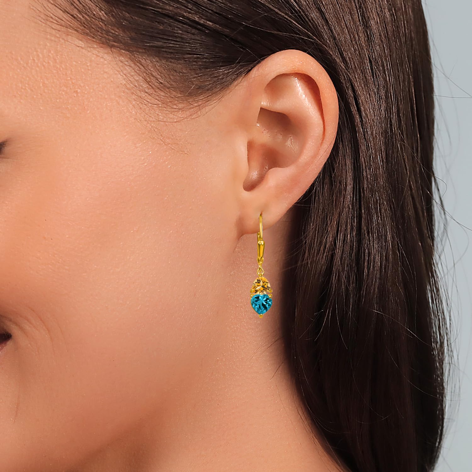 18K Gold Plated Sterling Silver Heart & Trillion Gemstone Birthstone Drop Earrings for Women | Elegant Dangle Leverback Earrings for Everyday Wear, Parties & Special Occasions