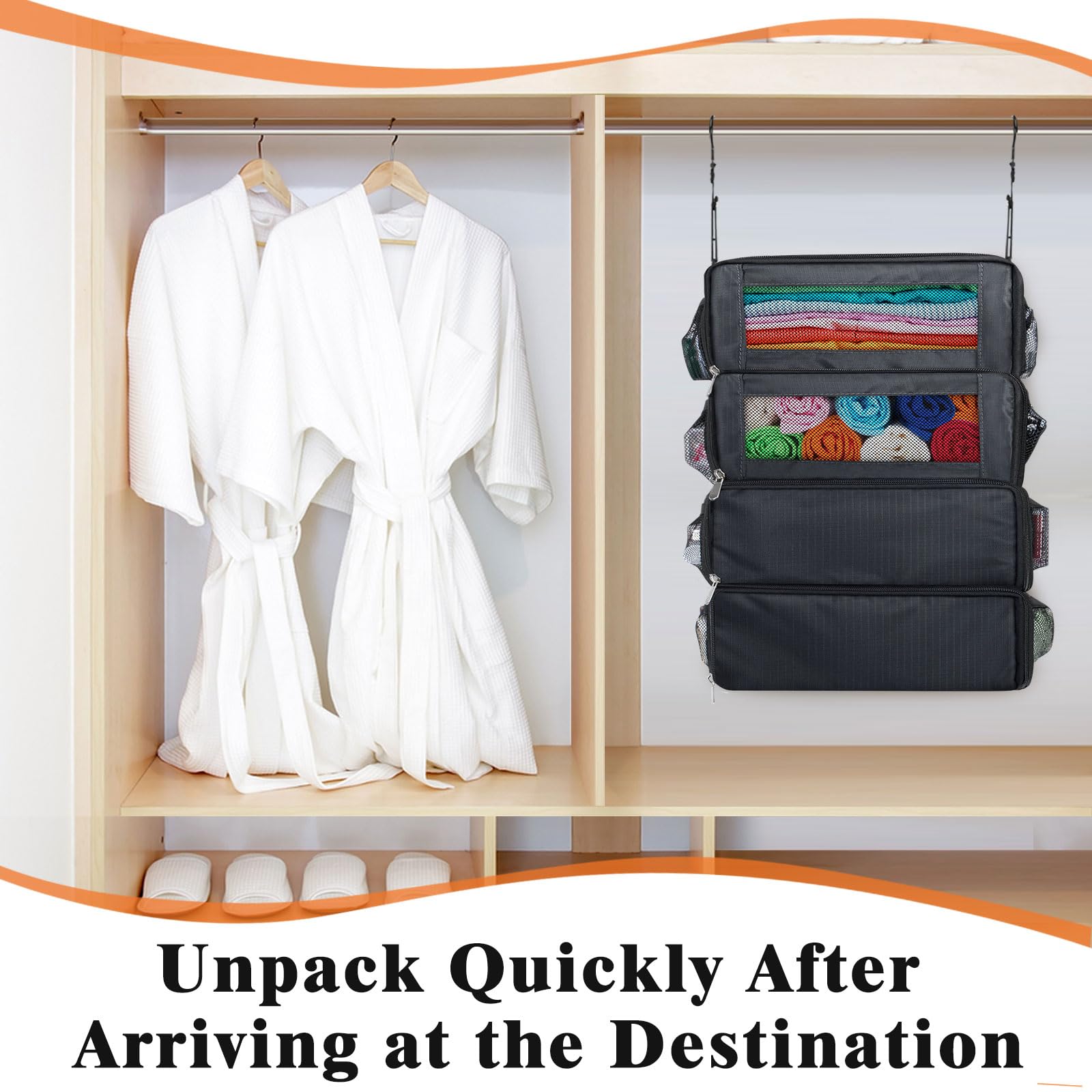 Hanging Travel Organizer for Suitcases - Portable Packing Cubes & Carry-On Luggage Organizer | Black Medium Size | Perfect for Air Travel, Cruise Vacations & Business Trips