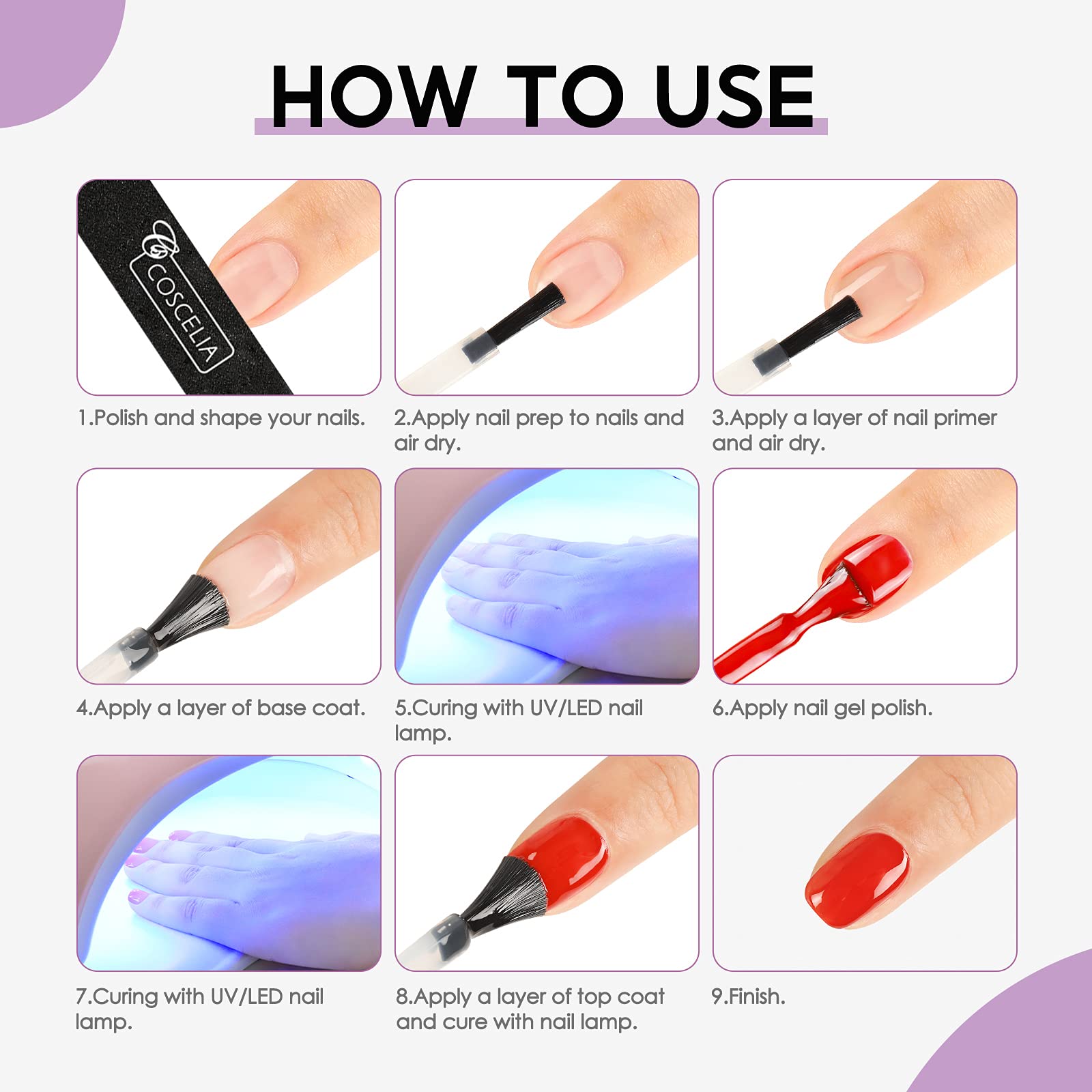 COSCELIA Acid-Free Semi-Permanent Nail Polish Kit - Primer, Dehydrator & Gel Polish Set for Professional Nail Art | Salon Quality Manicure & At-Home Nail Care