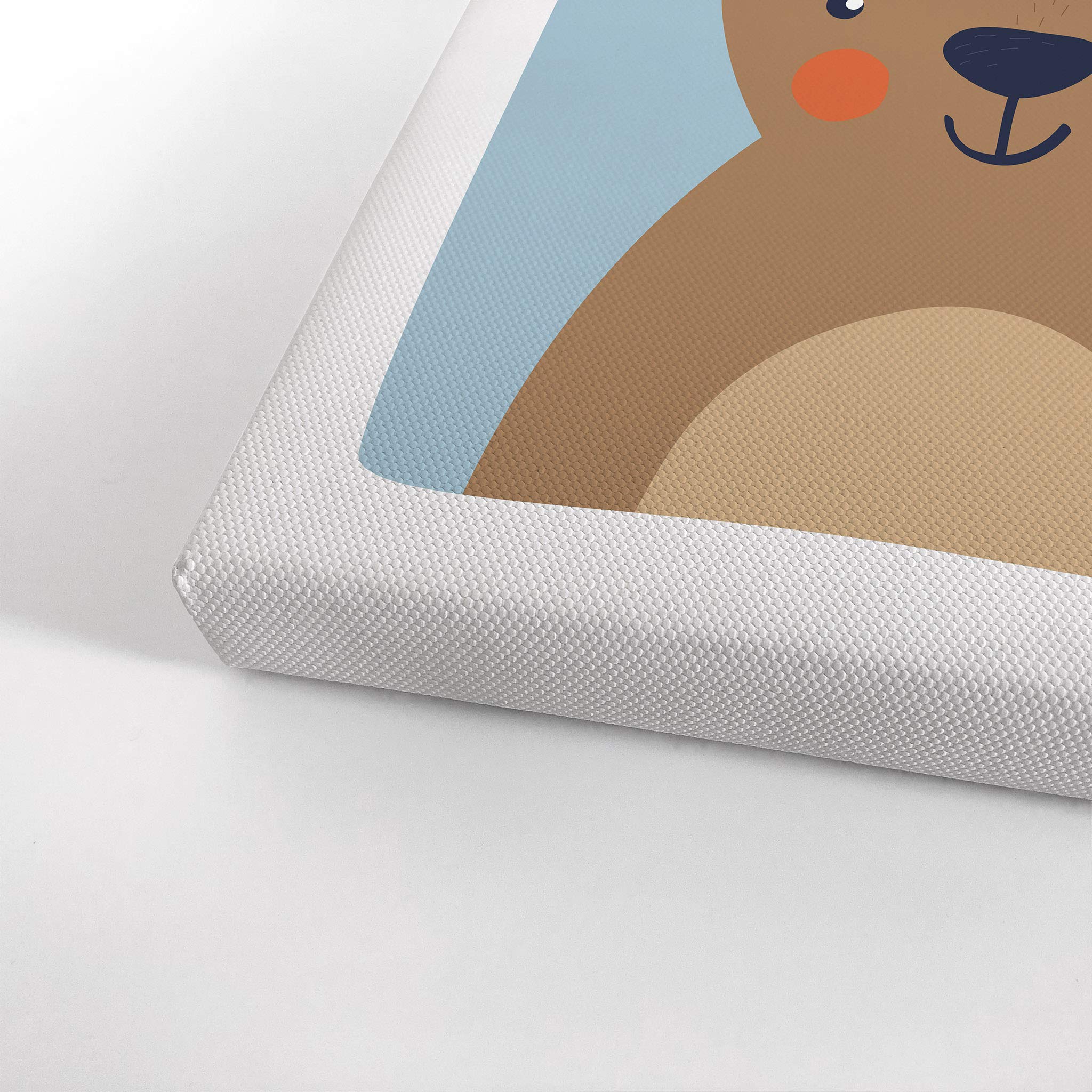 Cute Deer Blue Background Canvas Print - Smile Art Design Nursery Wall Art for Kids Room, Baby Room Decor, Ready to Hang 22x15 - Perfect for Nursery, Playroom & Children's Bedroom Decor - Made in USA