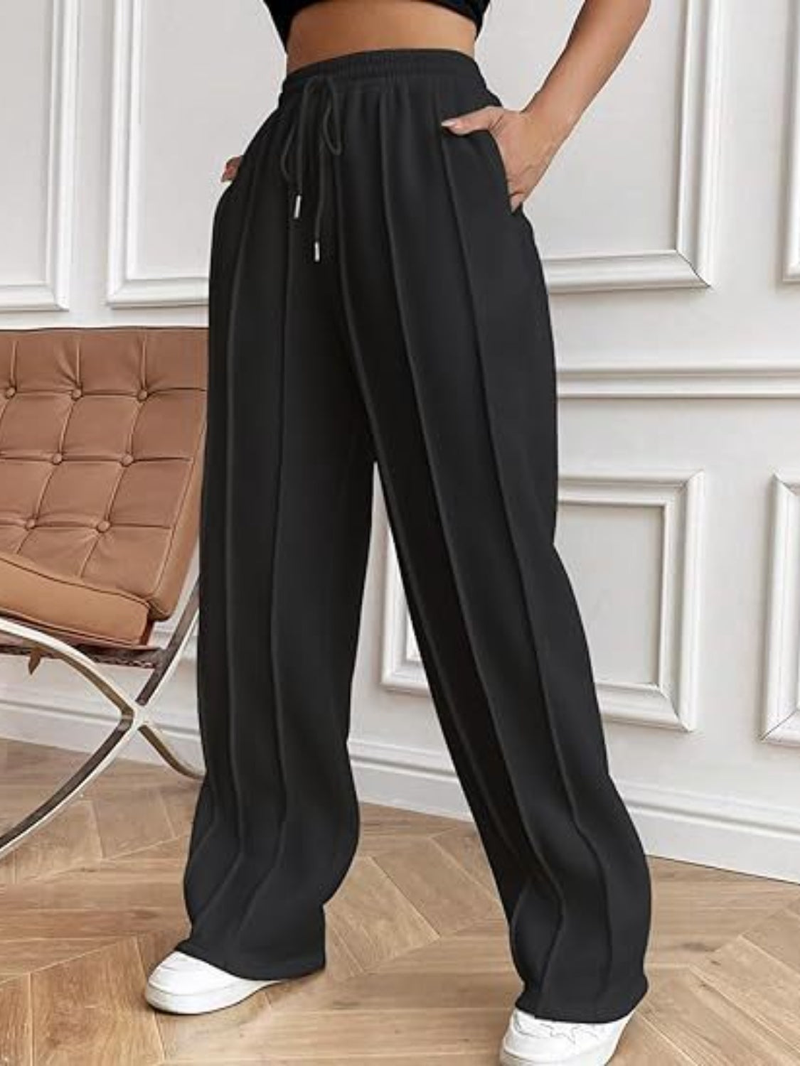 Comfortable Drawstring Wide Leg Pants with Pockets for Women - Casual Lounge, Yoga & Travel Wear
