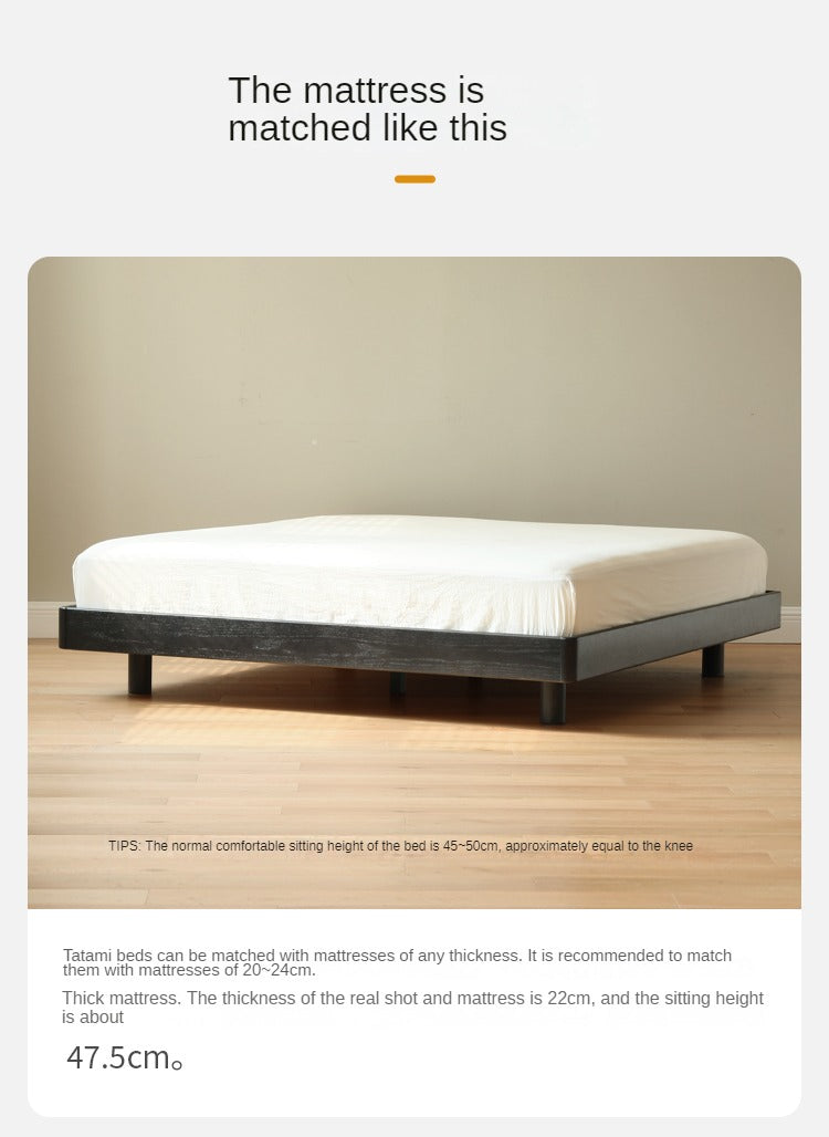 Solid Oak Wood Floating Platform Bed - No Headboard, Black Finish with LED Lights - Perfect for Modern Bedroom & Minimalist Home Decor