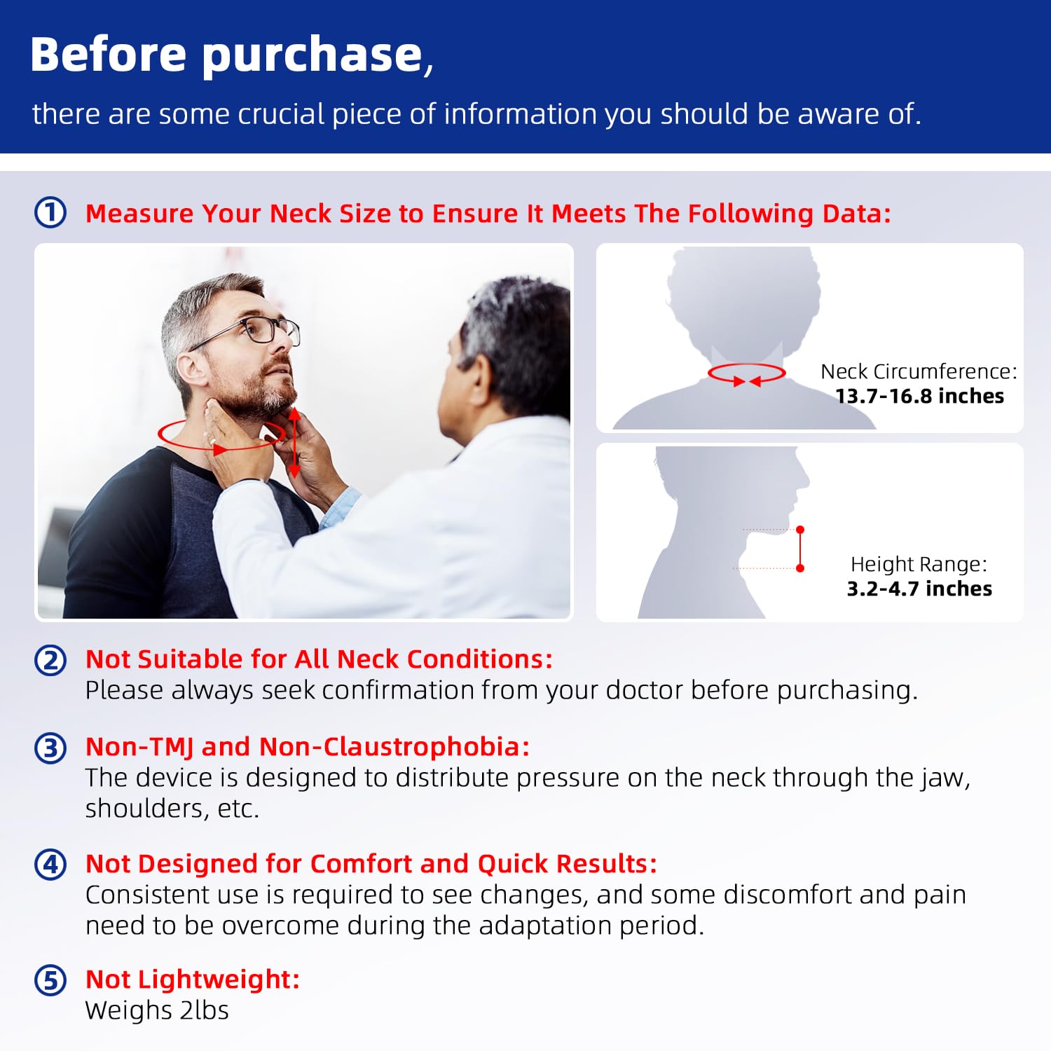 Twinklepoch Adjustable Cervical Neck Traction Device - 3 Power Levels for Neck Pain Relief, Manual Air Pump, Home Physical Therapy - Perfect for Office Workers, Seniors & Post-Surgery Recovery (Blue)