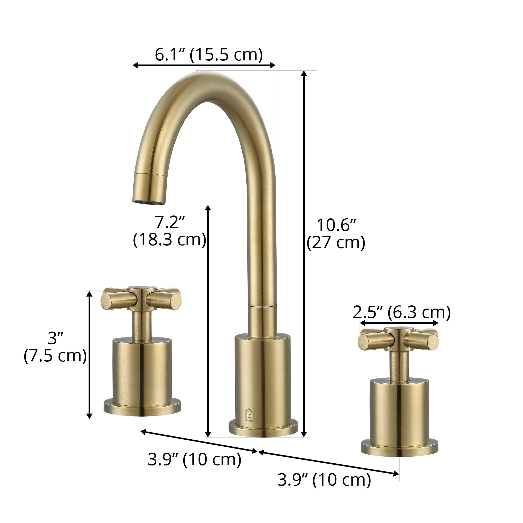Ancona Prima Widespread 3-Hole Bathroom Sink Faucet with Cross Handles in Brushed Champagne Gold - Perfect for Modern Vanities and Guest Bathrooms