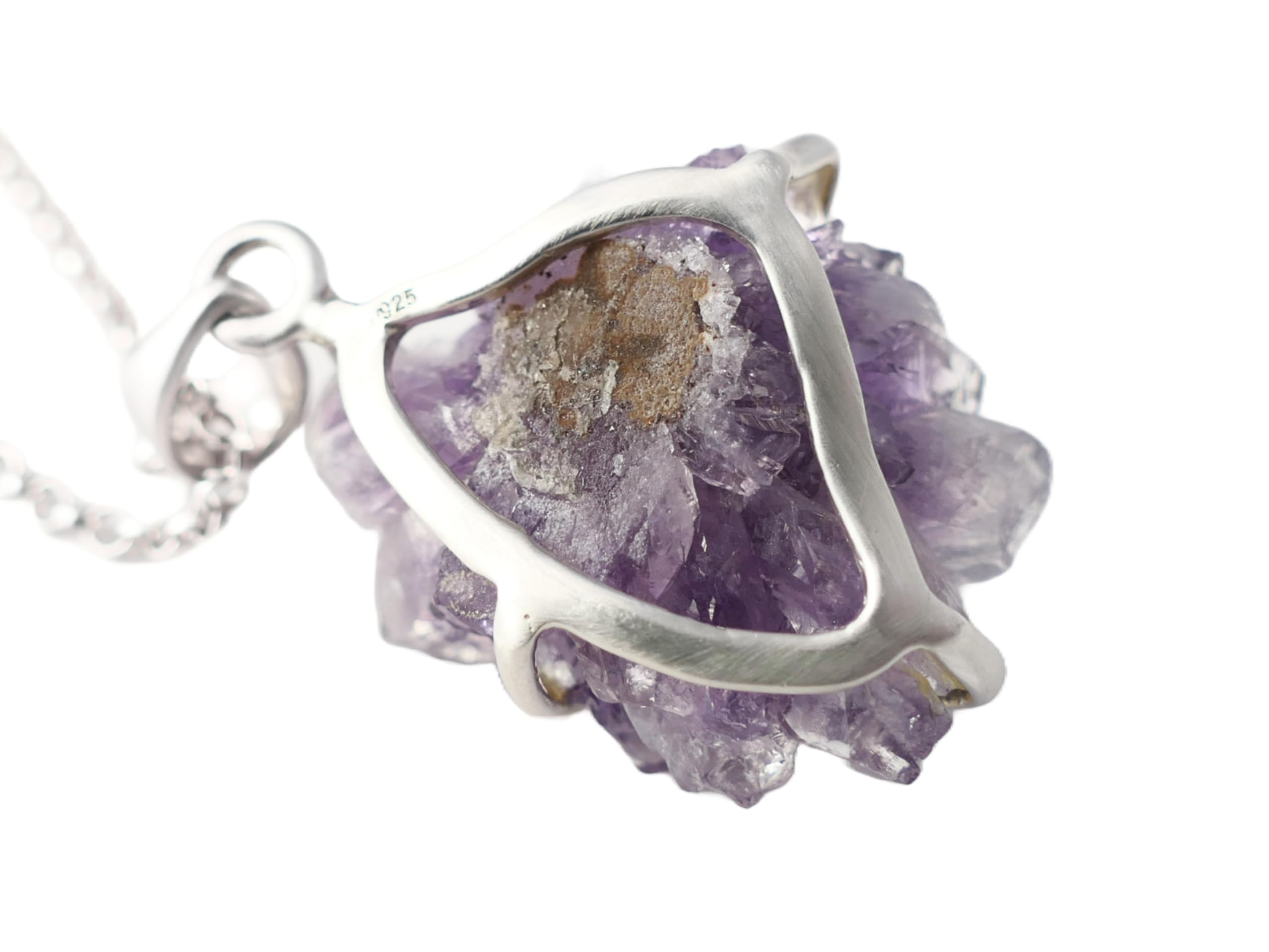 Large Amethyst Crystal Pendant Silver Necklace | Amethyst Flower Silver Jewelry | February Birthstone Gift for Women & Men | Layering Necklace for Everyday Wear & Special Occasions