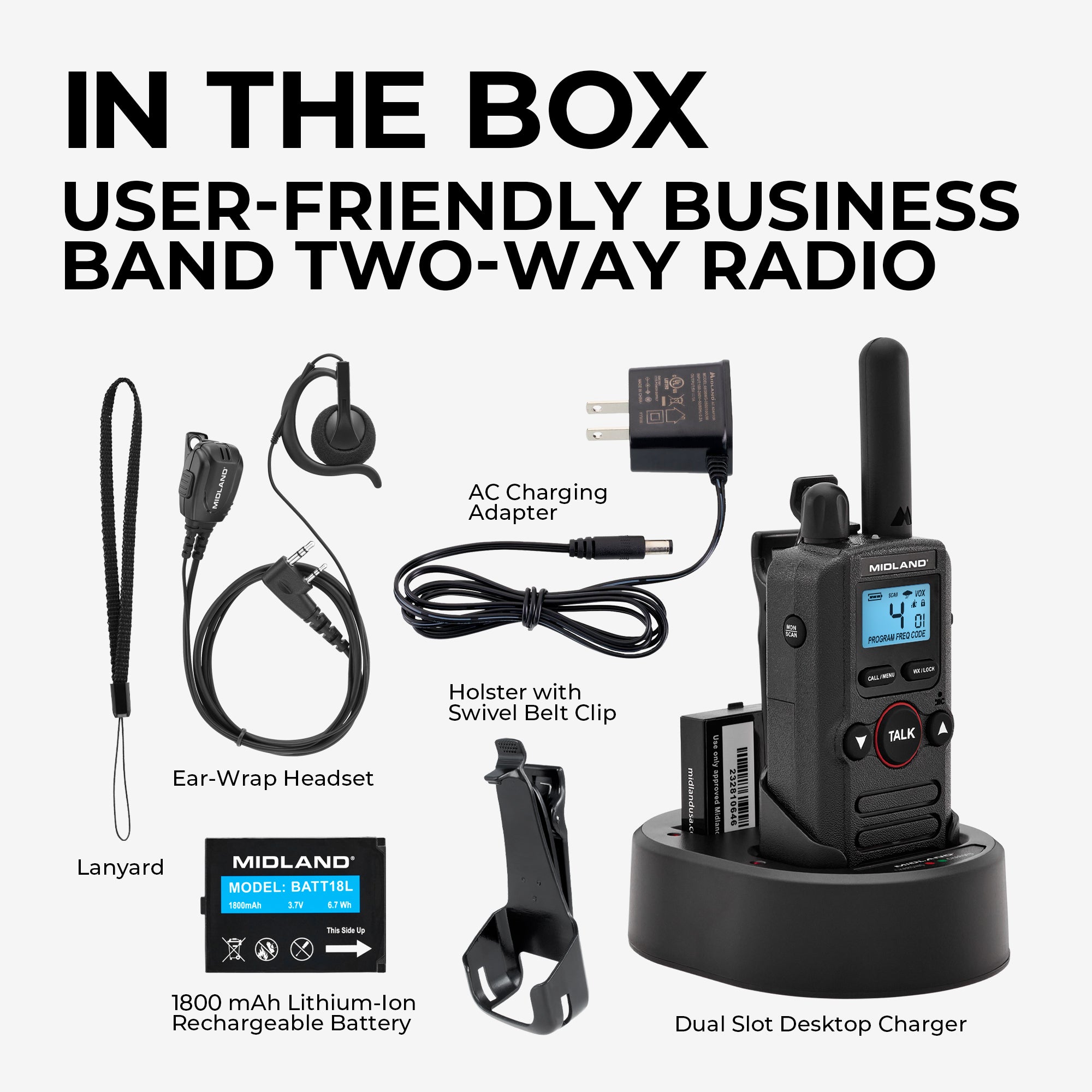 BR180 BizTalk® Business Band Two-Way Radio with LCD Backlit Display - Long Range Walkie Talkie for Warehouse, Construction & Outdoor Adventures