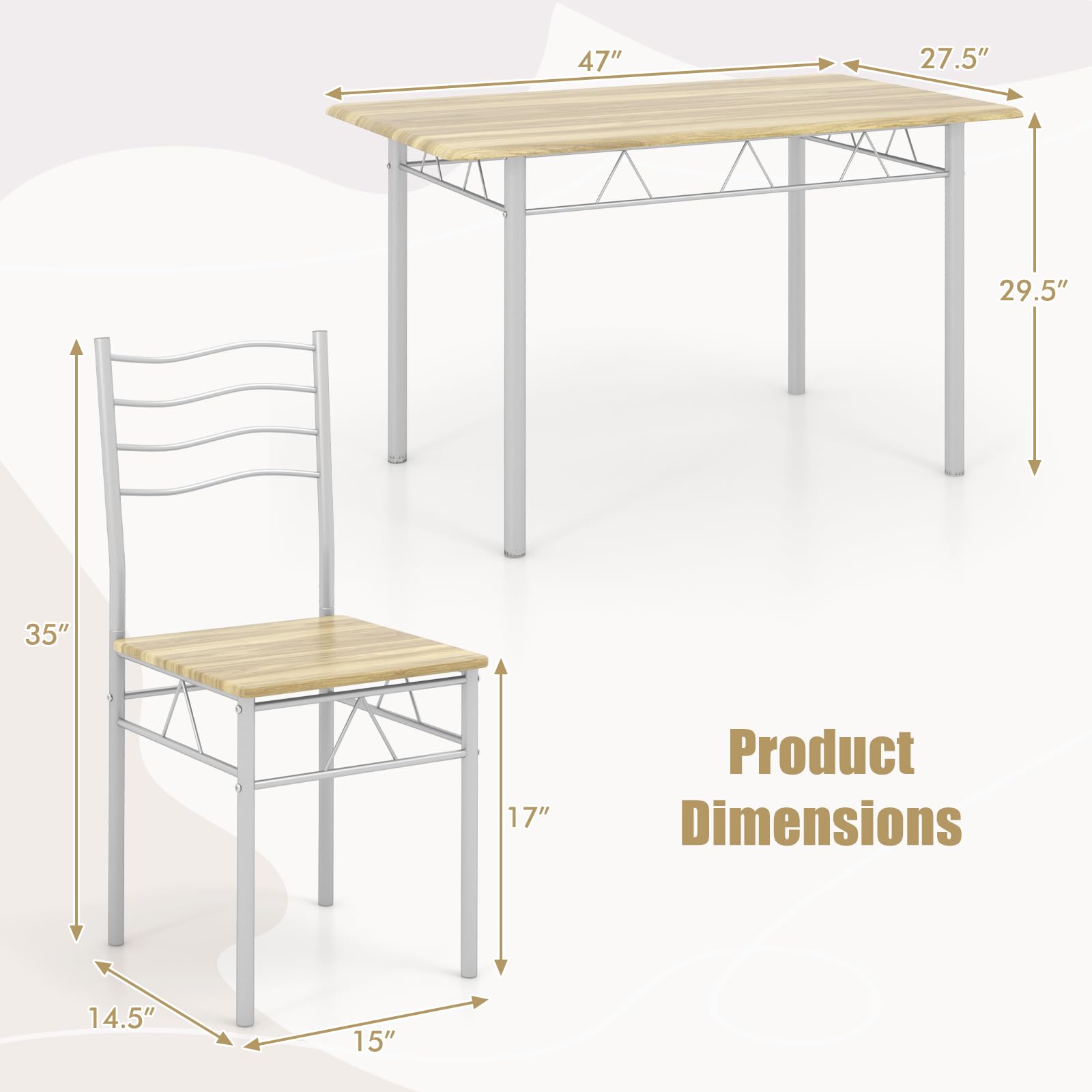 Giantex Modern 5-Piece Dining Table Set with 4 Chairs, Wood & Metal Kitchen Breakfast Furniture Set, Natural Finish - Perfect for Small Spaces, Apartments, and Cozy Family Meals
