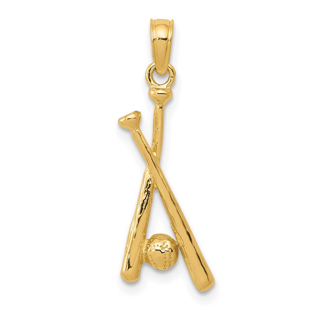 14k Yellow Gold Baseball Bat & Ball Pendant - Sports Jewelry Gift