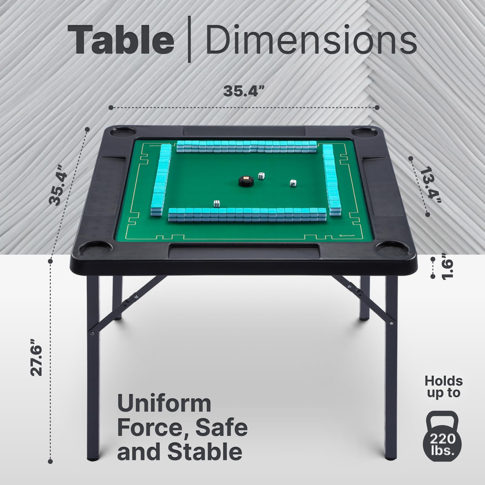Queensell 35 x 35 x 27 Inch Folding Game Table with Double-Sided Mat - Portable Board Game Table for Mahjong, Domino, Poker, Puzzles & Cards | Includes Storage Bag | Perfect for Family Game Nights, Parties & Indoor Entertainment