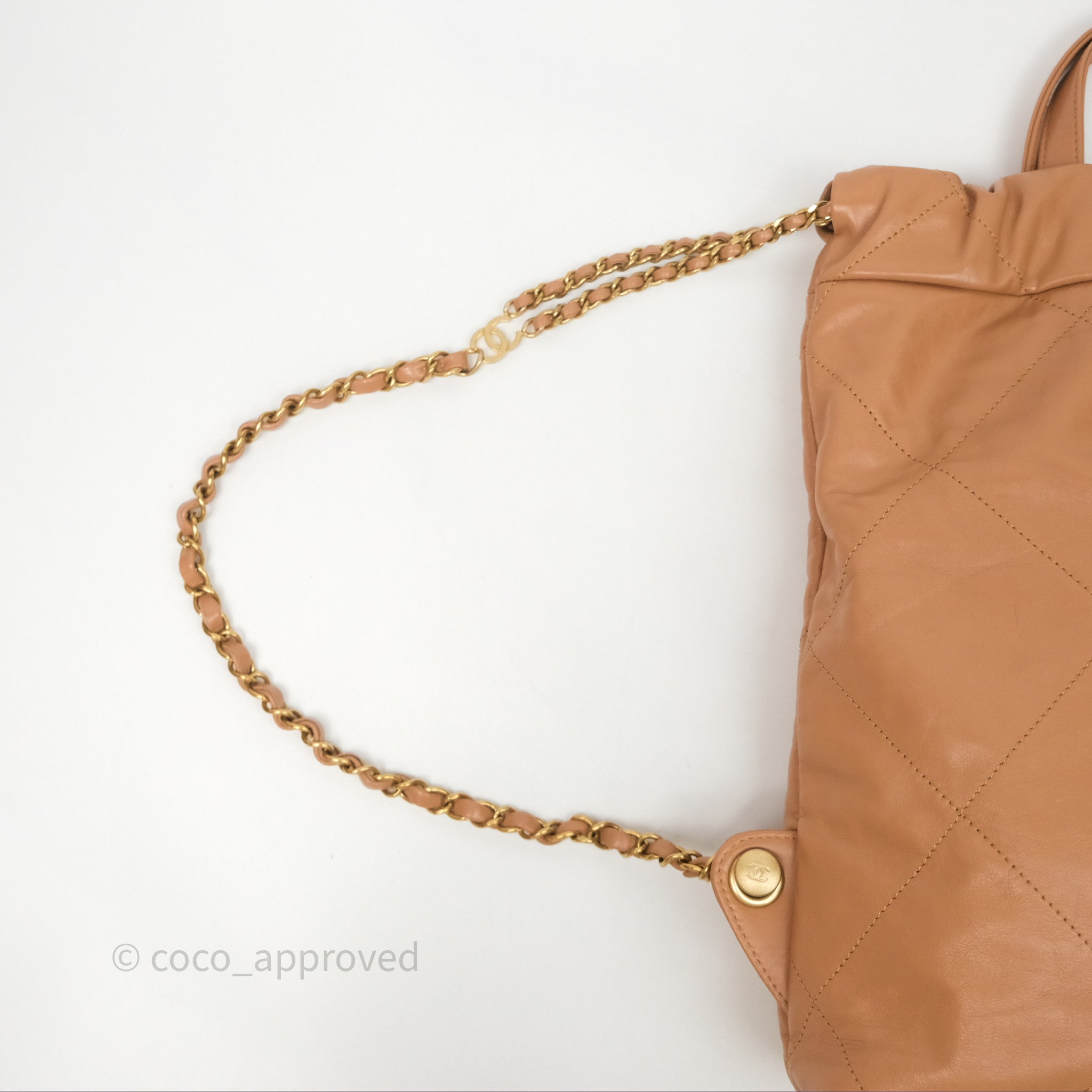 Chanel 22 Small Backpack in Camel Shiny Calfskin with Gold Hardware - Luxury Designer Handbag for Women, Perfect for Everyday Use & Travel Accessories