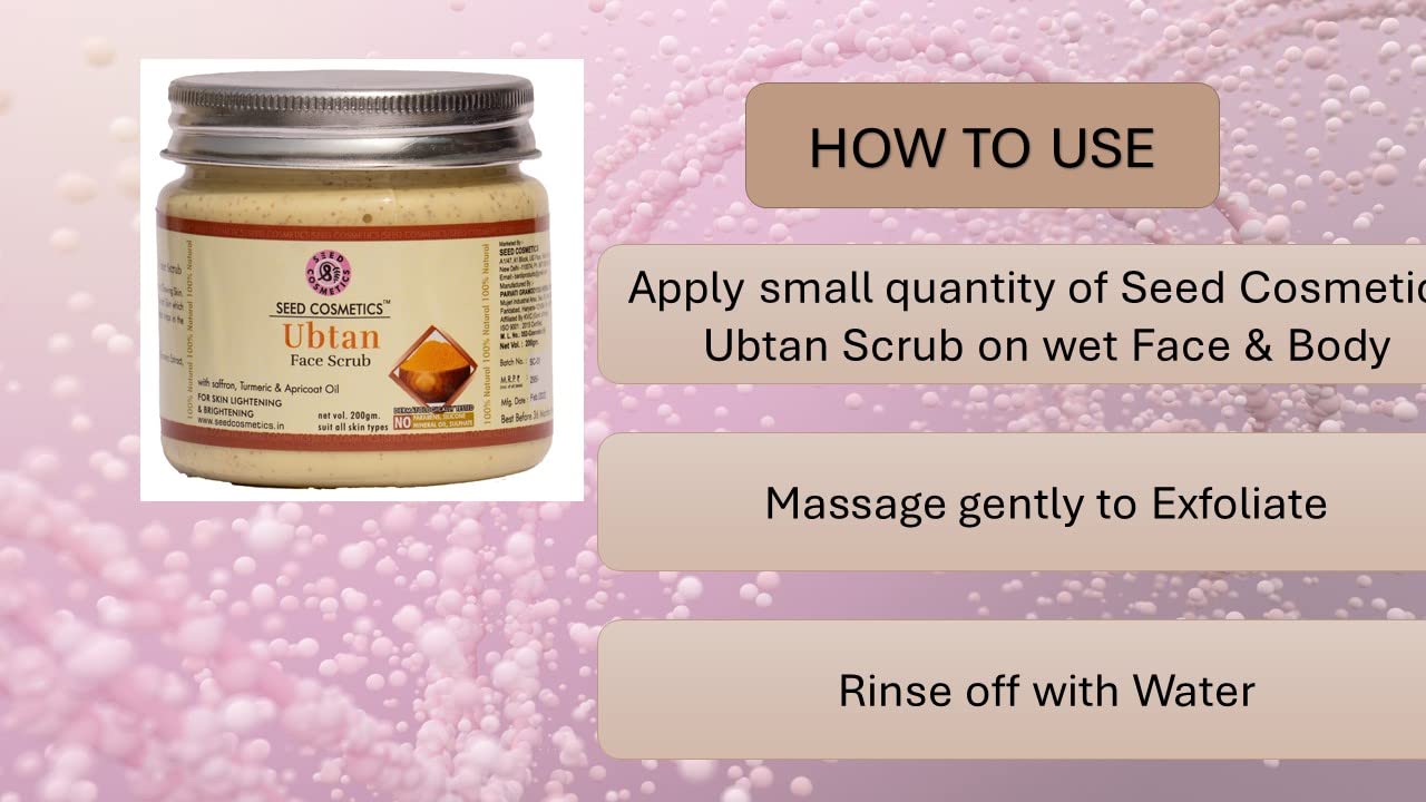 **Seed Cosmetics Herbal Ubtan Face & Body Scrub with Saffron, Turmeric & Apricot Oil – Exfoliating & Deep Cleansing for Glowing Skin – Tan Removal & Pore Refining for Men & Women – 200g (Pack of 2) – Perfect for Daily Skincare & Spa Treatments**