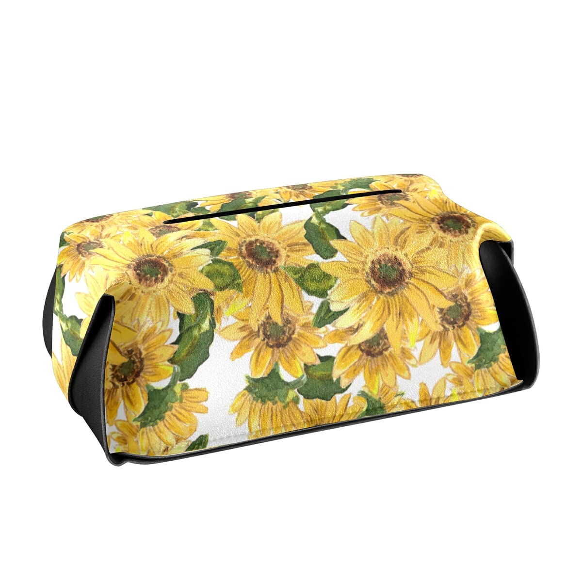 Premium PU Leather Sunflower Tissue Box Cover - Rectangle Hanging Tissue Dispenser for Countertops, Nightstands & Bathrooms | Home & Office Decor