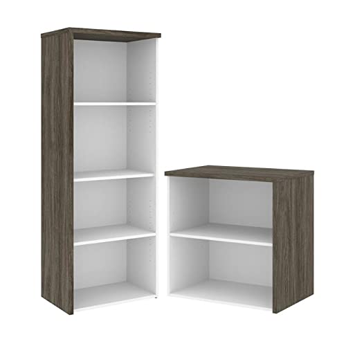 Modern 2-Piece Wooden Bookcase Set - 4 Shelf & 2 Shelf Storage Unit for Home Office, Living Room & Bedroom - Space Saving Furniture for Books, Decor & Organizing