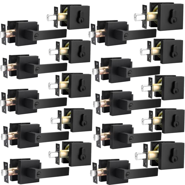 Probrico Keyed Door Handle with Deadbolts - 10 Pack, Flat Black for Office & Home Security