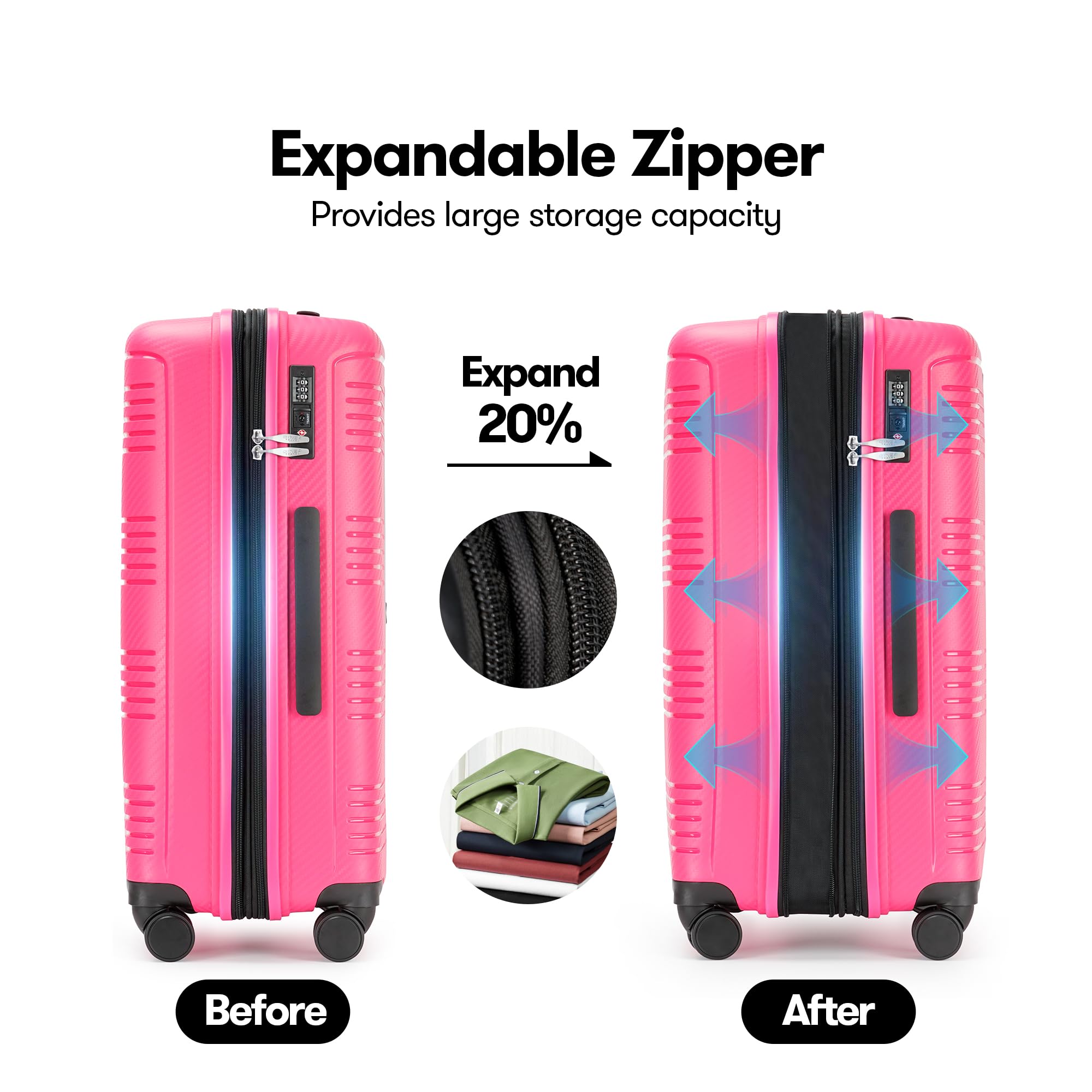 3 Piece Luggage Set for Women - Durable Expandable Large Suitcase with 360° Spinner Wheels & TSA Lock (20in/25in/29in) in Dark Pink | Perfect for Air Travel, Business Trips & Vacation Packing