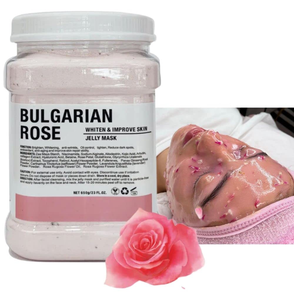Elmia Jelly Face Mask - Bulgarian Rose Hydrating & Brightening Facial Mask | Professional Hydrojelly Mask Powder for Glowing Skin | 23 Fl Oz Jar | Perfect for Spa Treatments & At-Home Skincare Routines