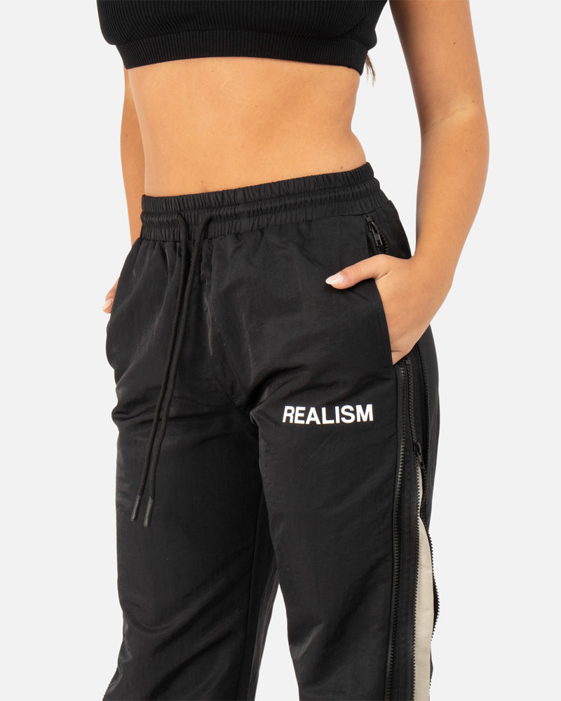 SSS Realism Reign Double Zip Track Pants for Men - Black Athletic Joggers with Side Pockets - Perfect for Running, Gym & Casual Wear