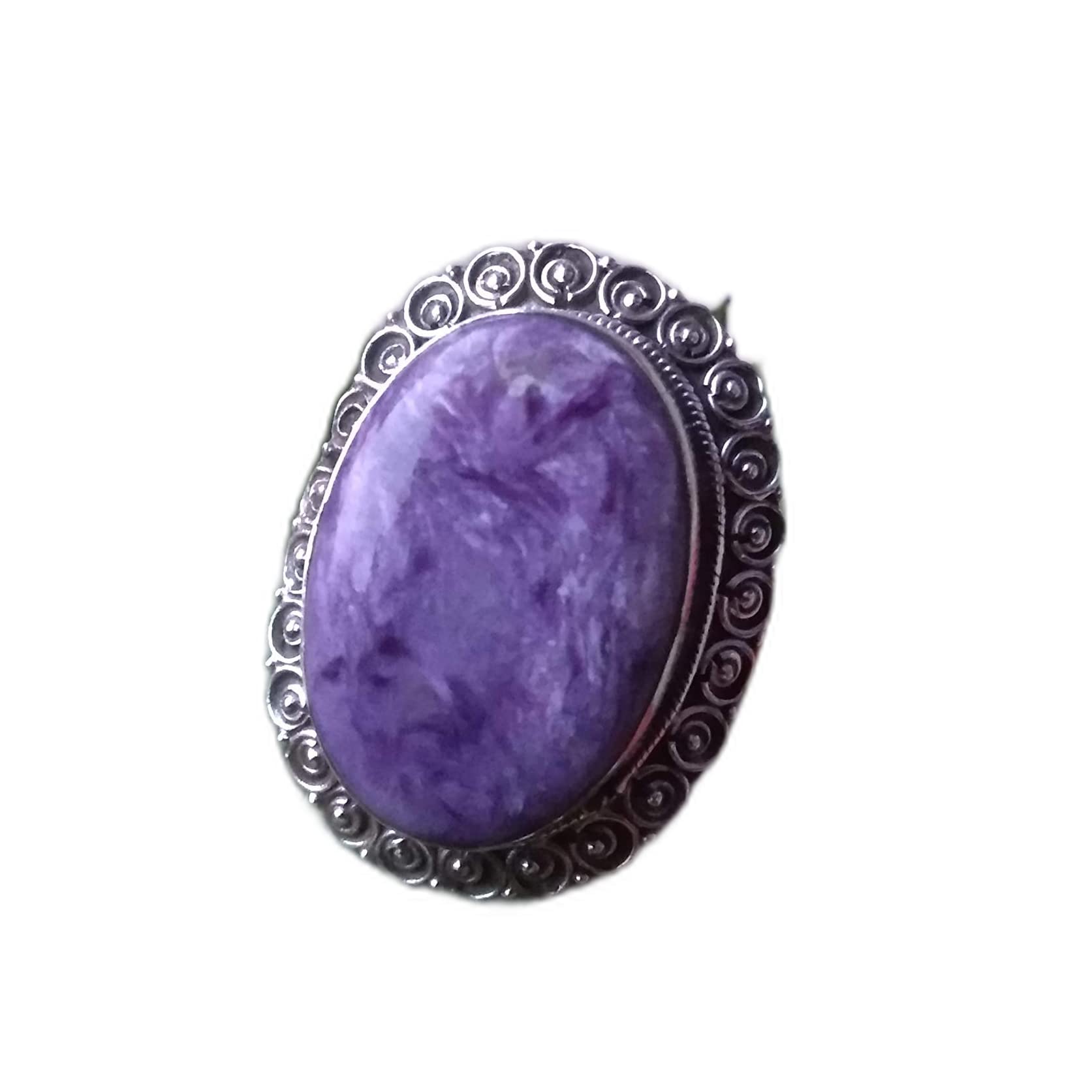 Handmade Charoite Silver Ring – Unique Oval Statement Ring, Nickel-Free Artisan Jewelry, Modern Classic Design for Anniversary Gifts & Special Occasions | Perfect for Weddings, Parties & Everyday Elegance