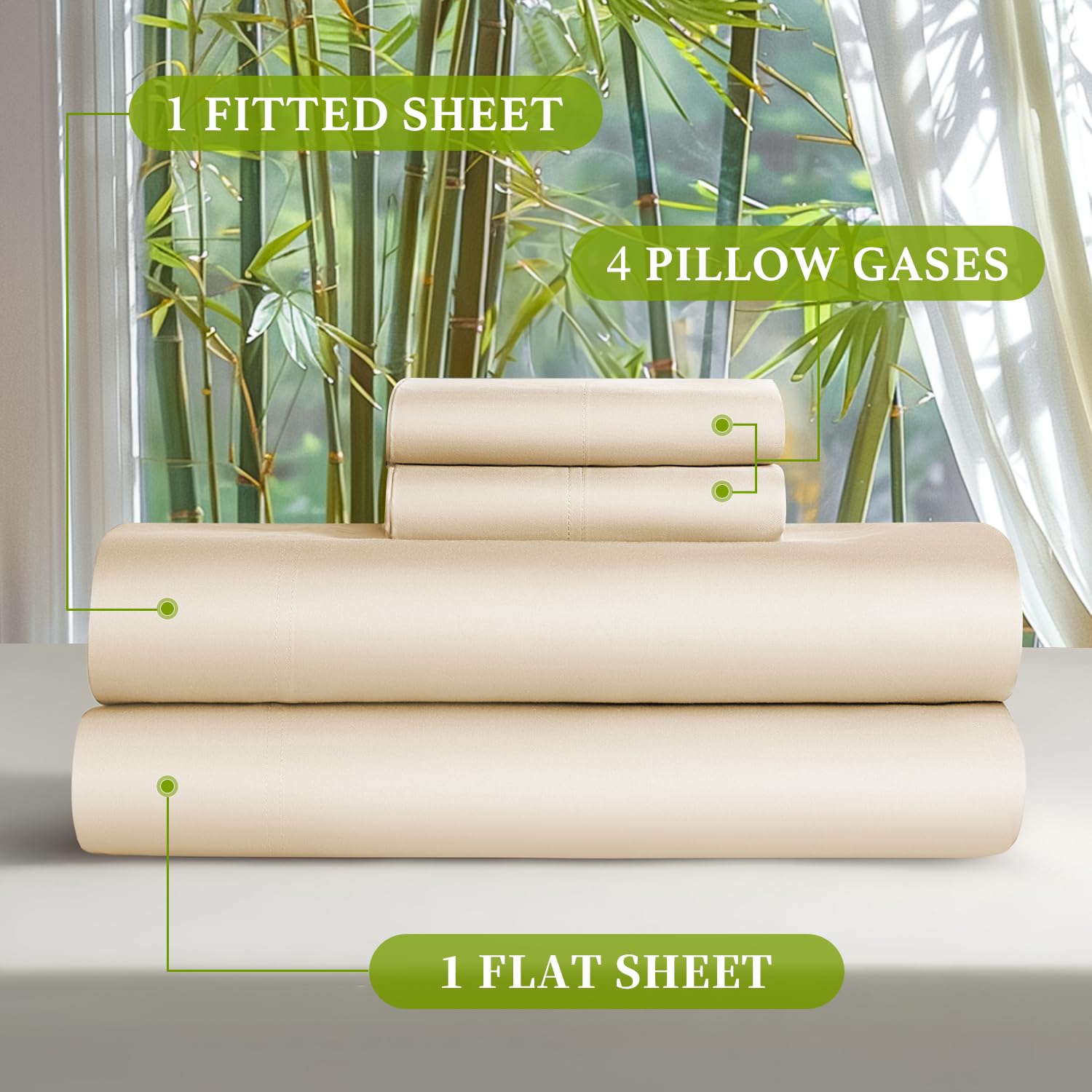 Bamboo Viscose Queen Size Bed Sheets Set of 6 - Ultra Cooling & Silky Soft, 16