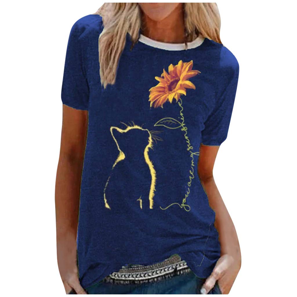 Oversized Sunflower Print Women's T-Shirts - Casual Crewneck & Basic Tank Tops for Summer | Cute Graphic Tees for Women | Perfect for Beach Outings, Streetwear & Casual Everyday Wear