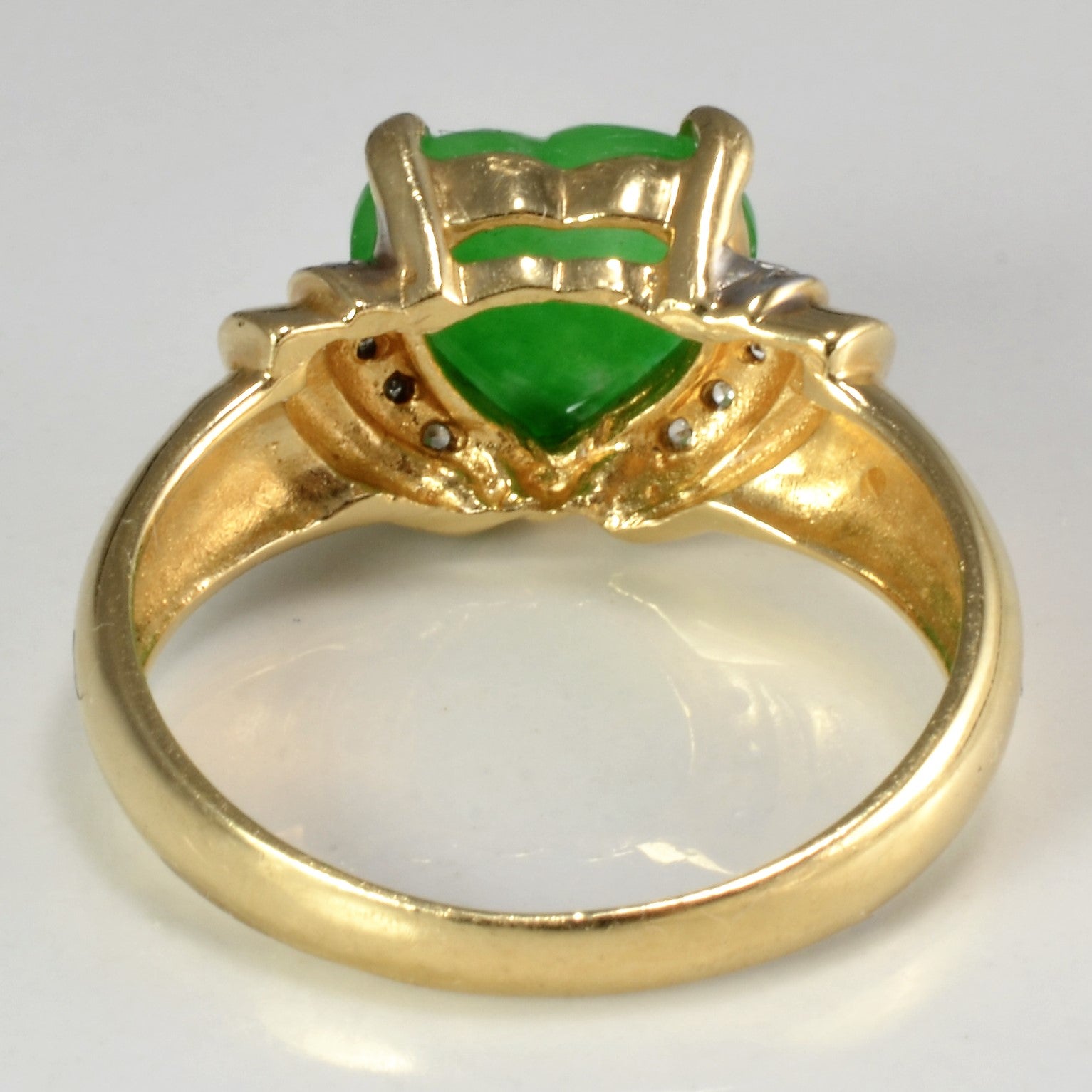 14K Yellow Gold Natural Jadeite Heart Ring - 1.5ct Genuine Jade with 0.05ctw Diamond Accents - Size 7.5 - Elegant Jewelry for Valentine's Day, Anniversary & Romantic Gifts