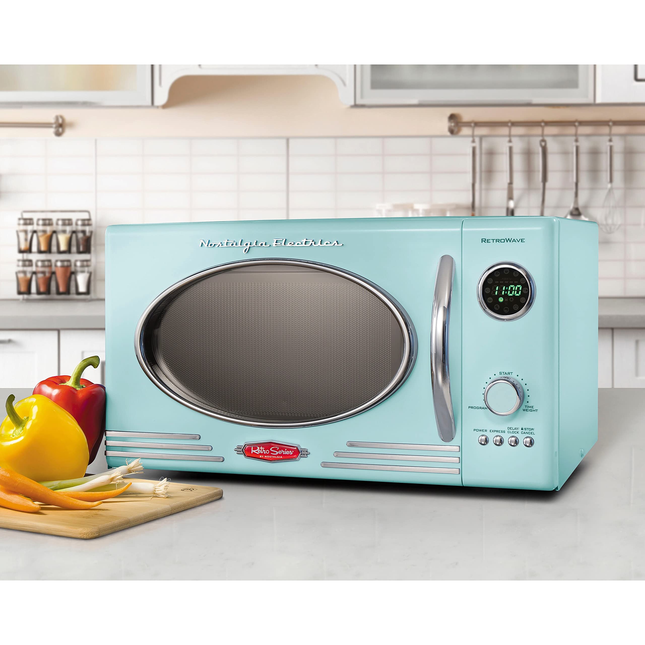 Retro Microwave Oven 0.9 Cu. Ft - Vintage Style Small Microwave with Auto Shut Off, Aqua Blue - Perfect for Dorms, Apartments & Small Kitchens
