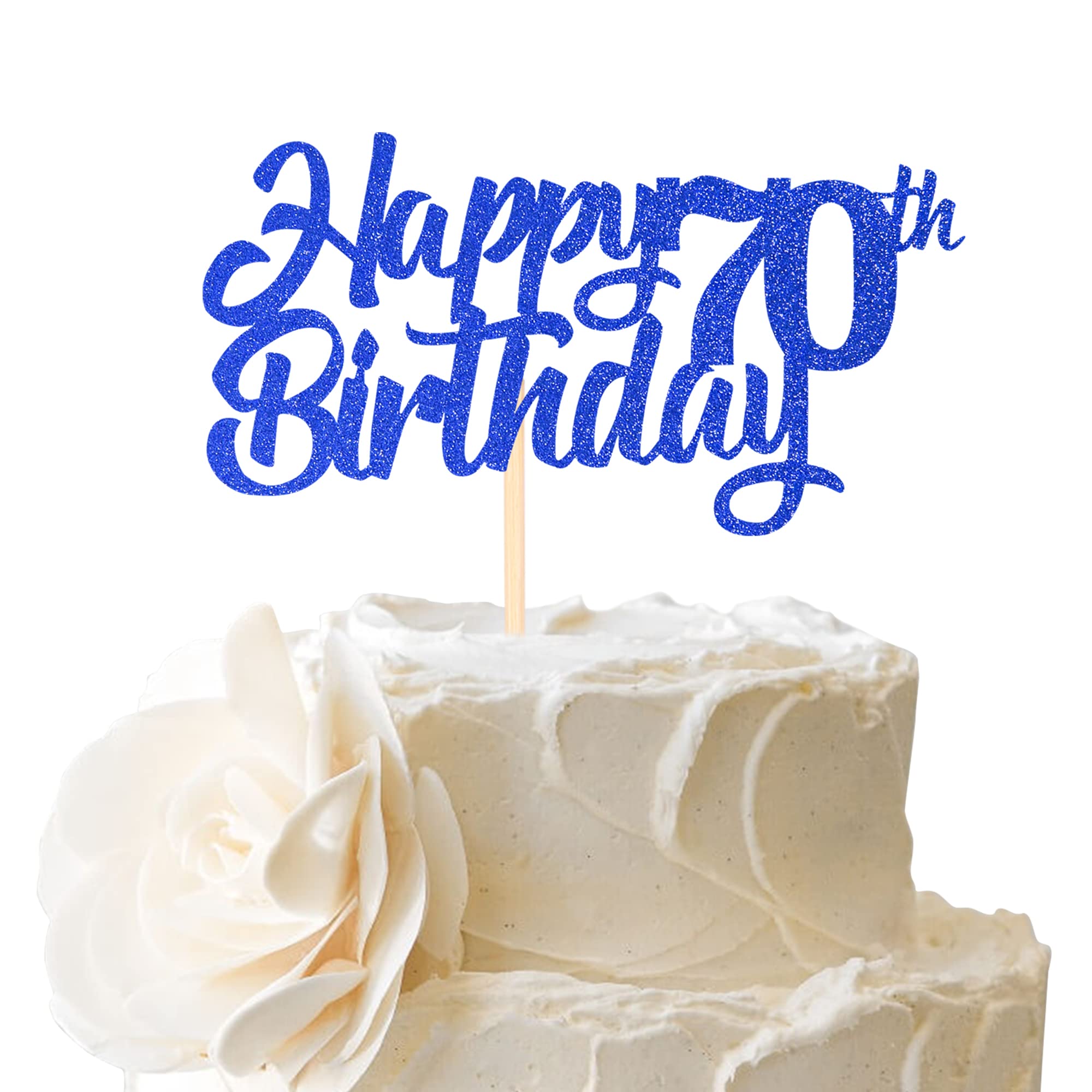 1 Pack Glitter 70th Birthday Cake Topper - Cheers to 70 Years Old, Seventy Fabulous Cake Decorations for 70th Birthday Theme Party Supplies (Blue) - Perfect for Milestone Celebrations & Retirement Parties