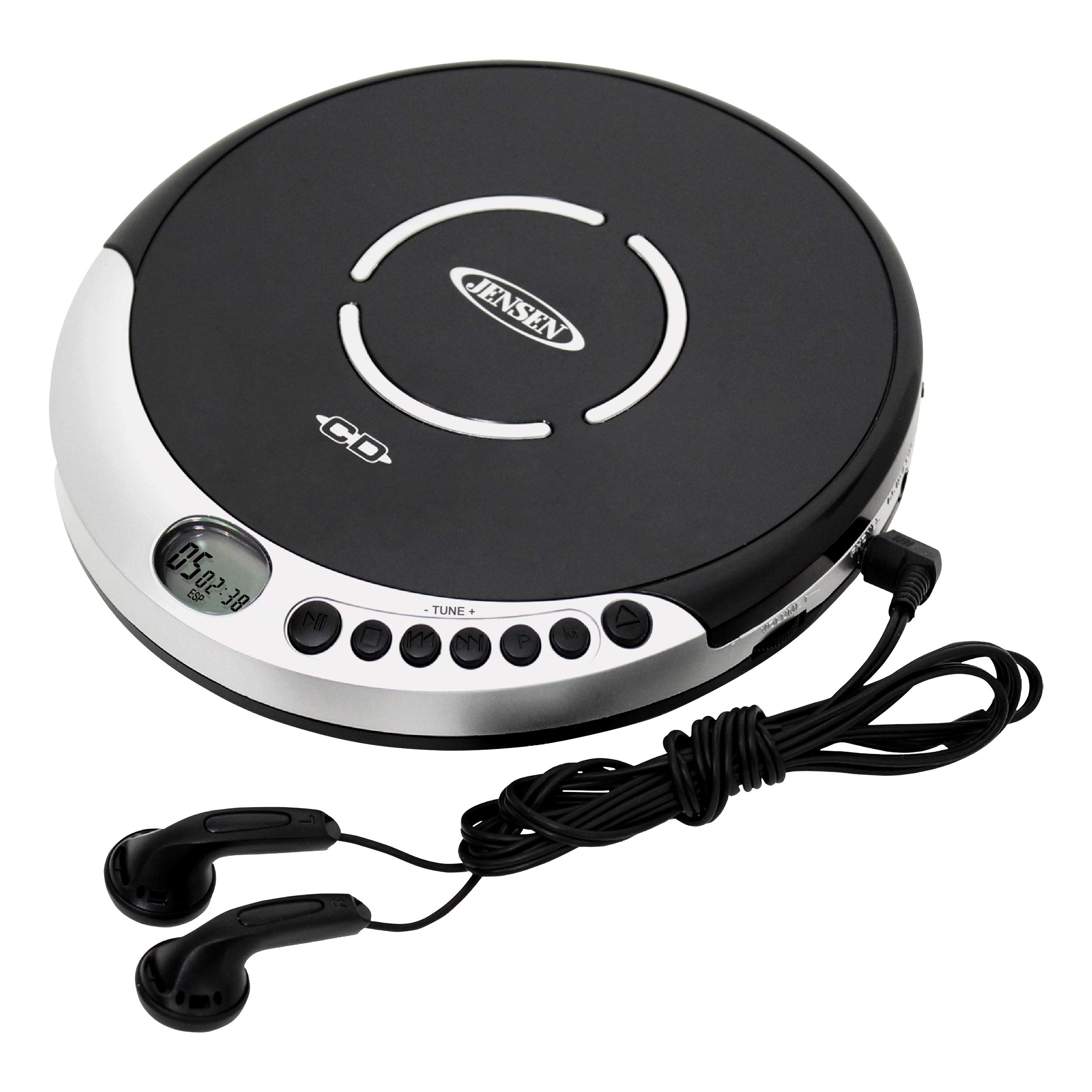 Portable CD Player with Anti-Skip Protection - FM Radio, Bass Boost & Stereo Earbuds - Personal CD Player for Commuting, Workouts & Travel - Black