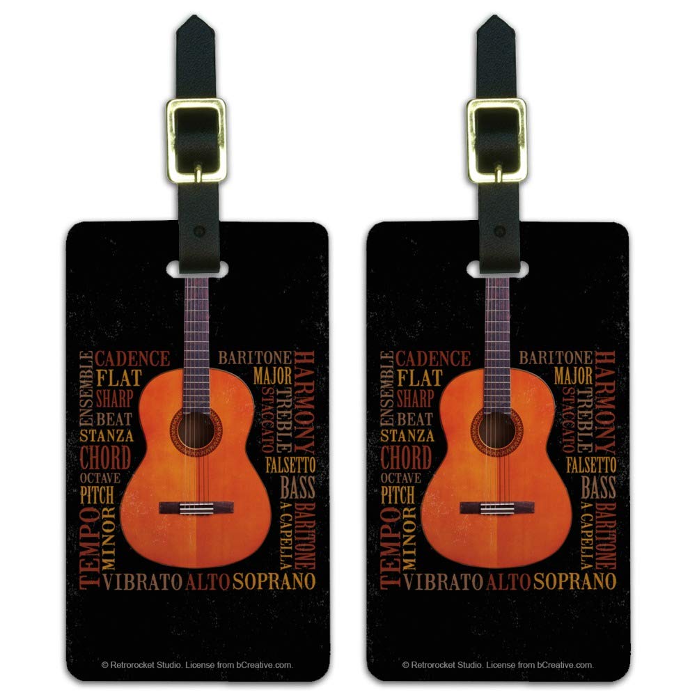 Guitar Music Terminology Luggage ID Tags - Set of 2 Suitcase Carry-On Cards for Travel & Instrument Identification | Perfect for Musicians, Guitarists & Travelers