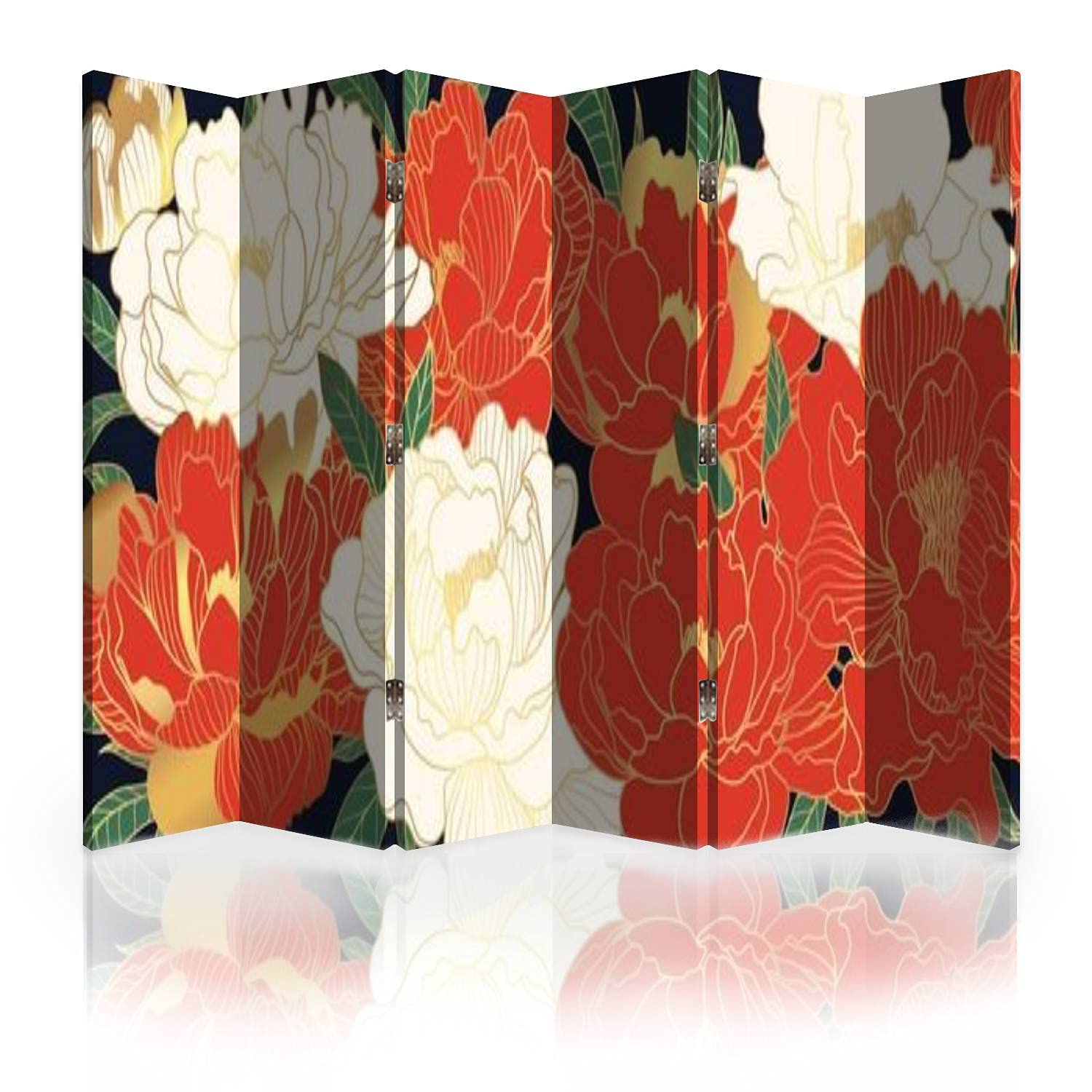 Modern Luxury Oriental Style 6-Panel Canvas Room Divider Screen - Japanese & Chinese Inspired Folding Privacy Partition for Bedroom, Office, and Living Space