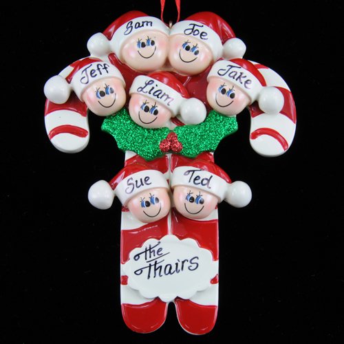 Christmas Candy Cane Family of 7 Ornament Set - Holiday Tree Decorations for Family Gifts & Home Decor (Perfect for Xmas Tree, Mantel, or Gift Exchange)