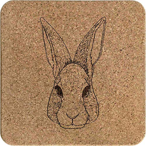 Azeeda 'Cute Rabbit Face' Square Cork Trivet Pot Stand - Heat Resistant Hot Pad for Kitchen Countertop, Dining Table, and Coffee Mug Protection (TR00009417)