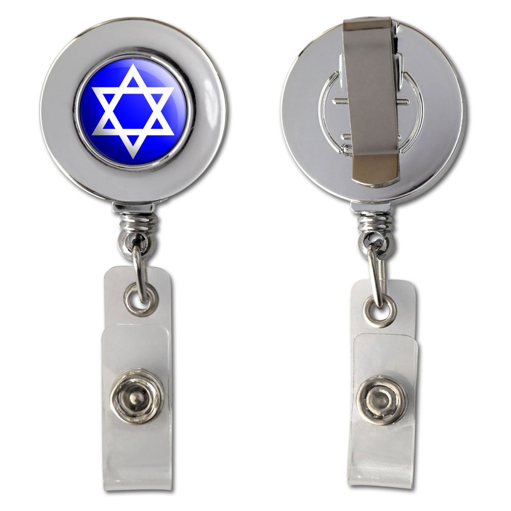 Star of David Jewish ID Badge Holder - Retractable Reel Clip with Chrome Shield for Security & Work | Perfect for Synagogue, Office & School Identification