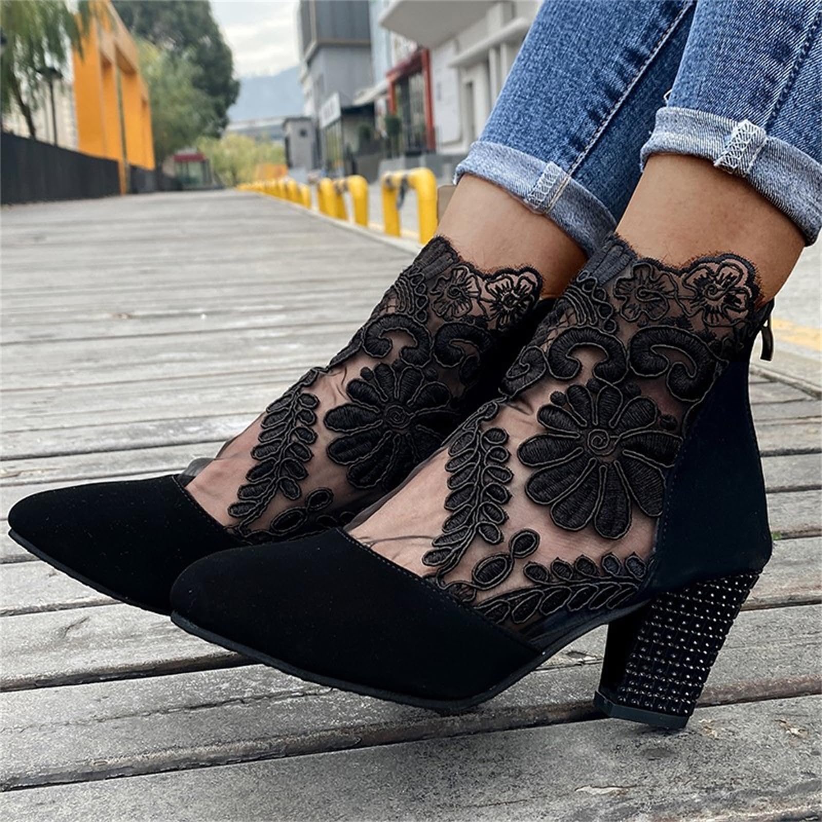 Lausiuoe Women's Ankle Boots - Dressy Chunky Heel Cowboy Western Booties with Side Zipper, Wide Width Available | Perfect for Country Rides, Night Out & Casual Wear