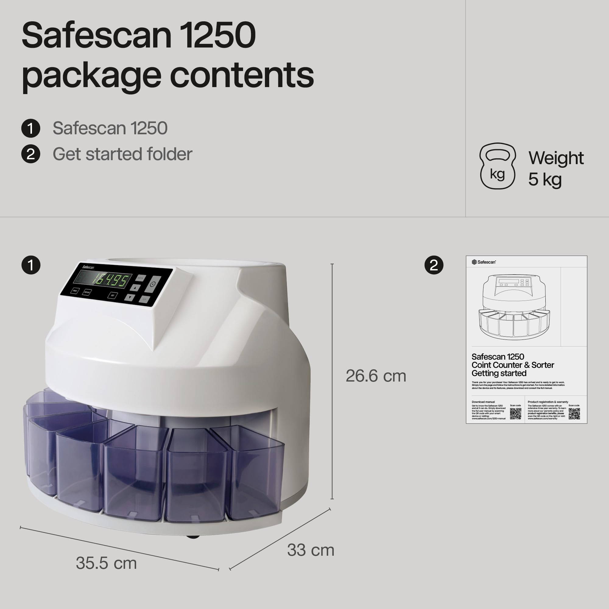 Safescan 1250 High-Speed Automatic USD Coin Counter Machine - Accurate Mixed Coin Sorter & Money Counter for Banks, Retail Stores & Cash-Intensive Businesses | Perfect for Quick Cash Handling, Coin Roll Wrapping & Daily Deposit Preparation
