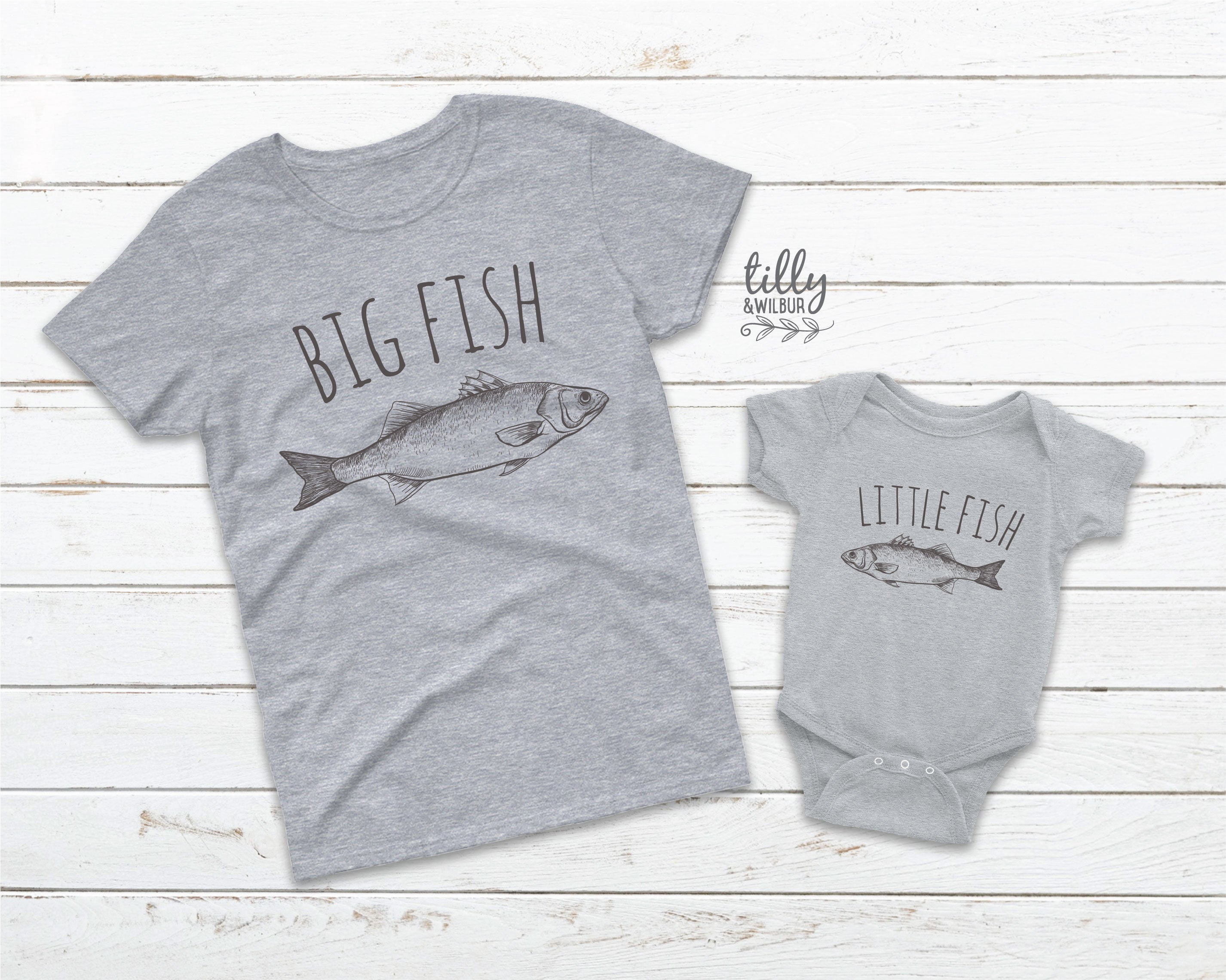Father and Son Matching T-Shirts - Big Fish Little Fish Design - Family Outfits for Fishing, Beach, and Outdoor Activities