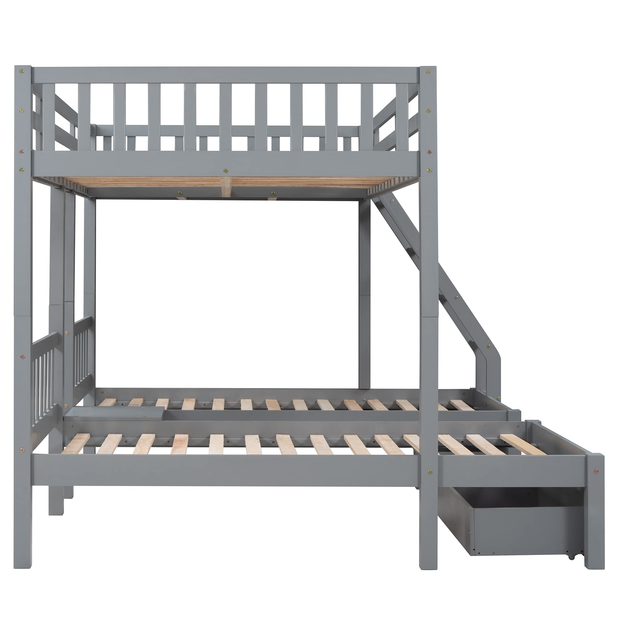 Wood Triple Bunk Bed with 3 Drawers & Guardrails - Full Over 2 Twin Bunk Bed for Family & Teens - No Box Spring Needed - Space Saving Kids Bedroom Furniture for Small Rooms & Vacation Homes