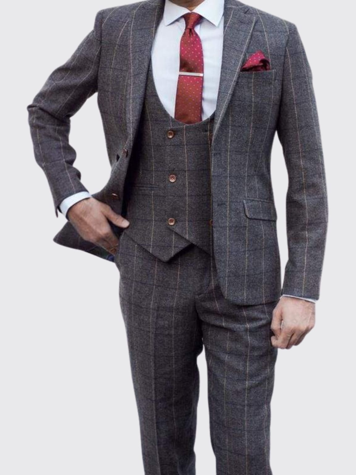 Ezra Men's Grey Herringbone Slim Fit Tweed Blazer Jacket for Business, Wedding & Formal Events | Classic Wool Sport Coat for Office & Special Occasions