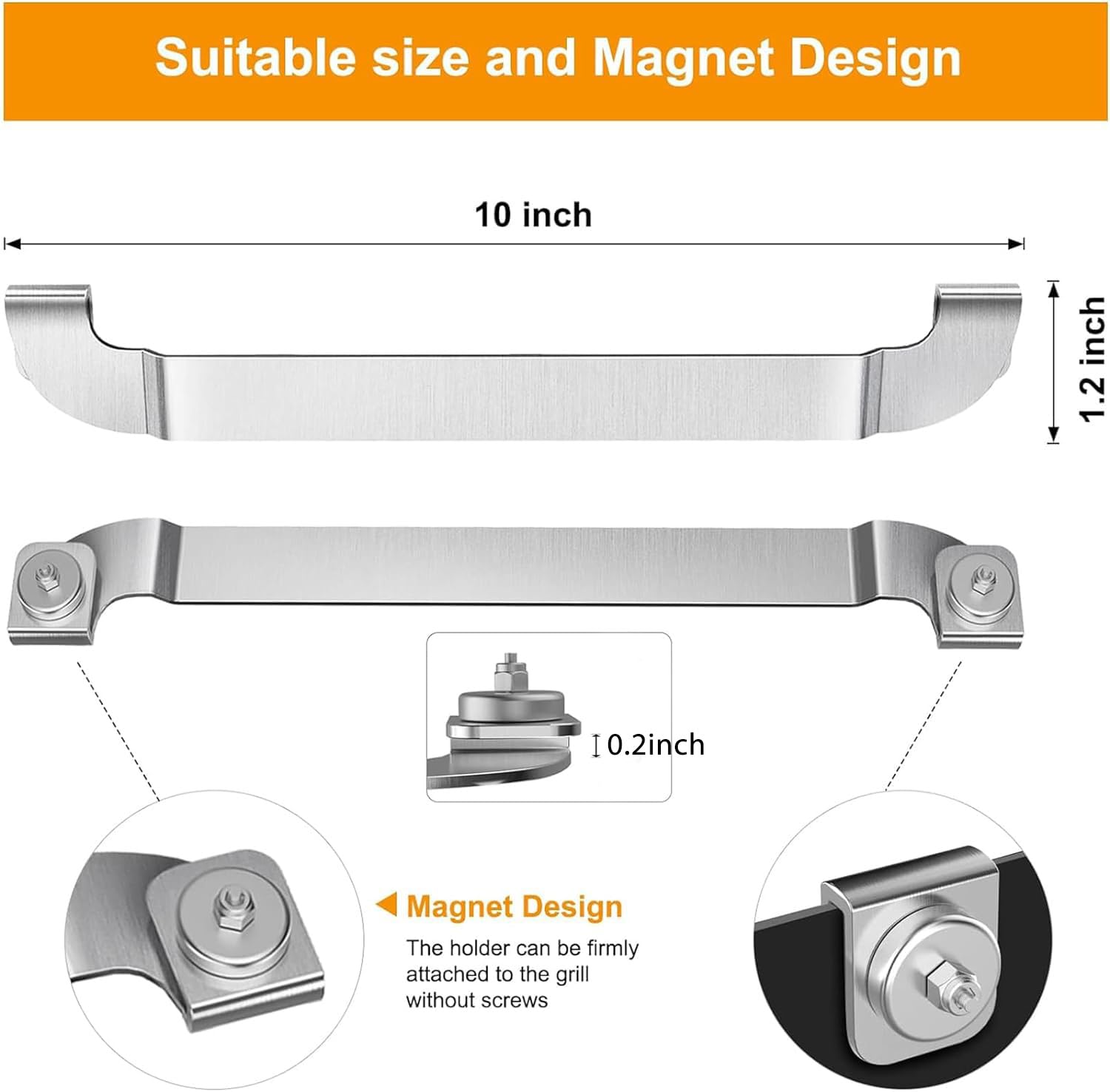 10 Inch Magnetic Spatula Holder - Stainless Steel Grill Tool Rack for Blackstone Flat Top Griddle & BBQ Accessories - Perfect for Outdoor Cooking, Camping & Backyard Barbecues (1 Piece)