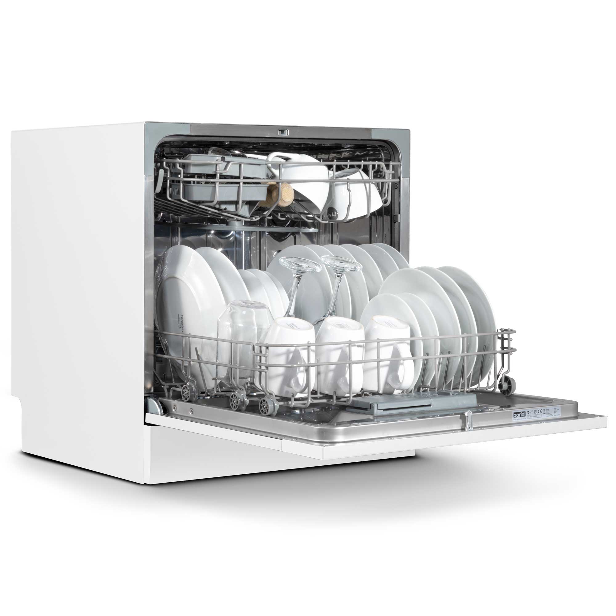 Baridi Compact Tabletop Dishwasher - 8 Place Settings, 6 Wash Programs, Ultra Quiet (45dB), 8L Capacity, Energy Efficient, White (Model DH86) - Perfect for Apartments, Dorms, RVs & Small Kitchens
