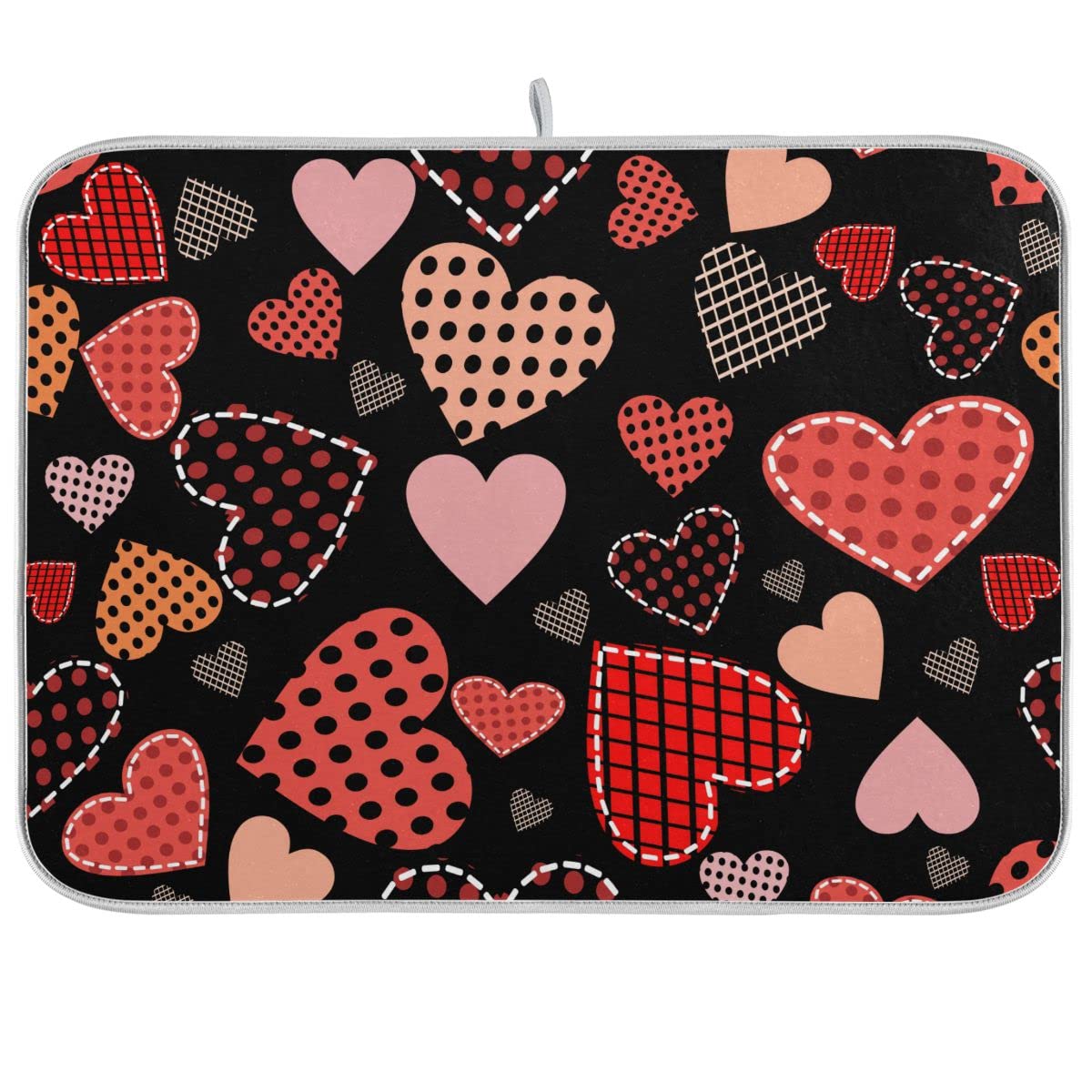Valentine's Day Heart-Shaped Kitchen Dish Drying Mat - Absorbent Microfiber Reversible Dish Pad (16x18 Inch) - Perfect for Romantic Kitchen Decor & Gift for Couples