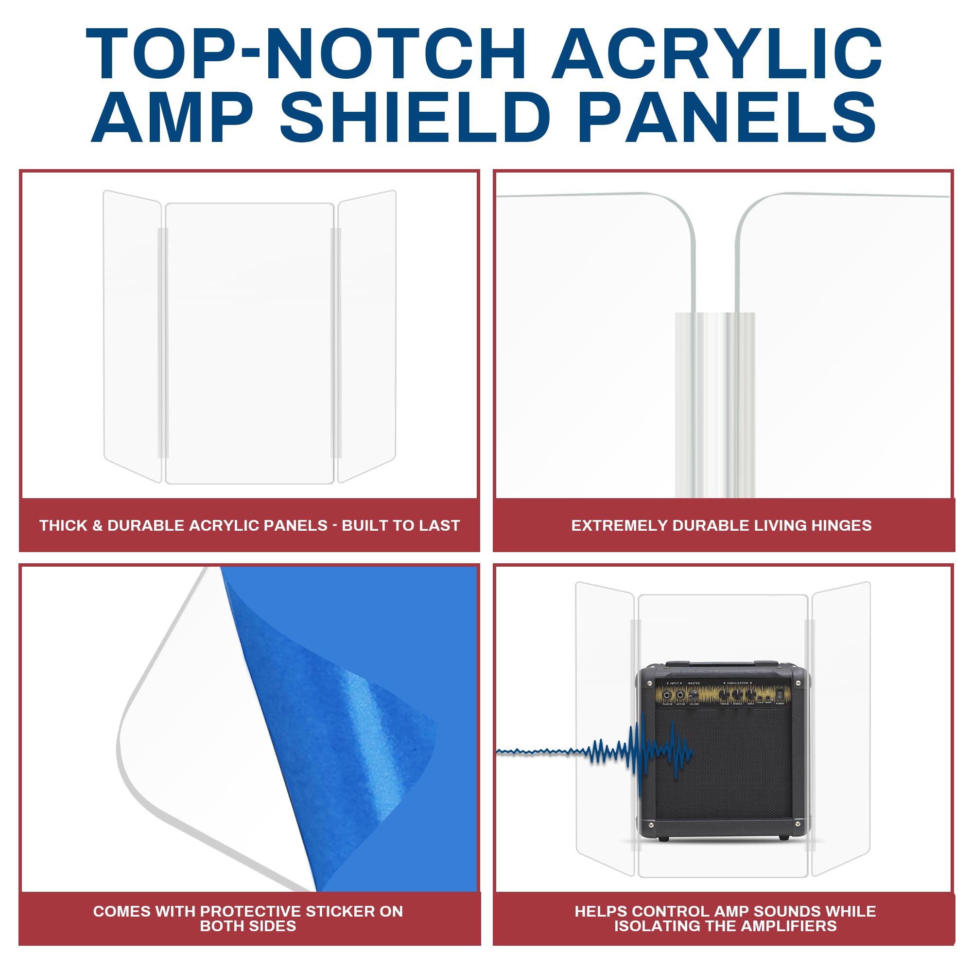 Clear Acrylic Guitar Amp Shield with Plastic Hinges - Protective Panel for Amplifier Equipment | Stage & Studio Use