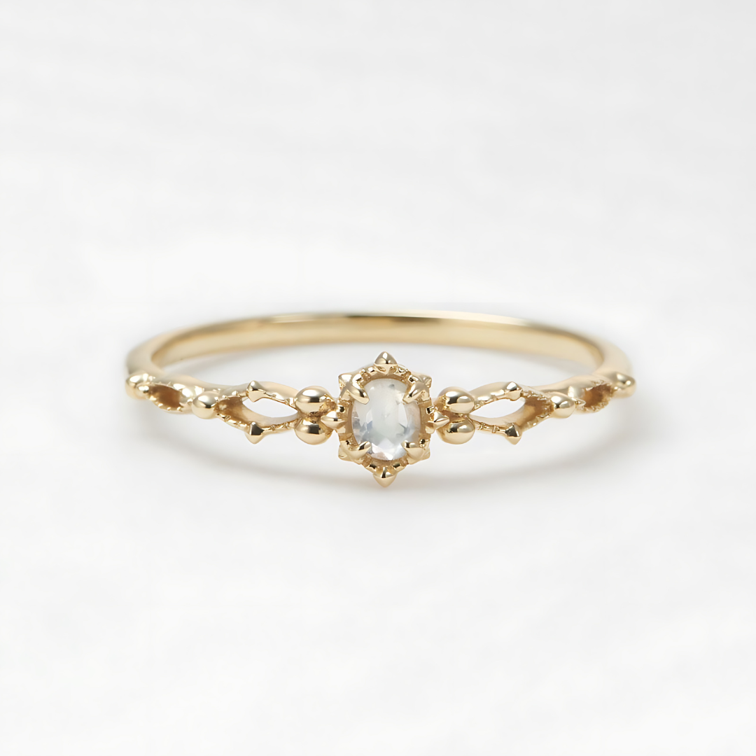 14K Gold Labradorite Peridot August Birthstone Ring for Women - Elegant Dainty Jewelry Gift for Birthday, Anniversary & Special Occasions | HJZB 344