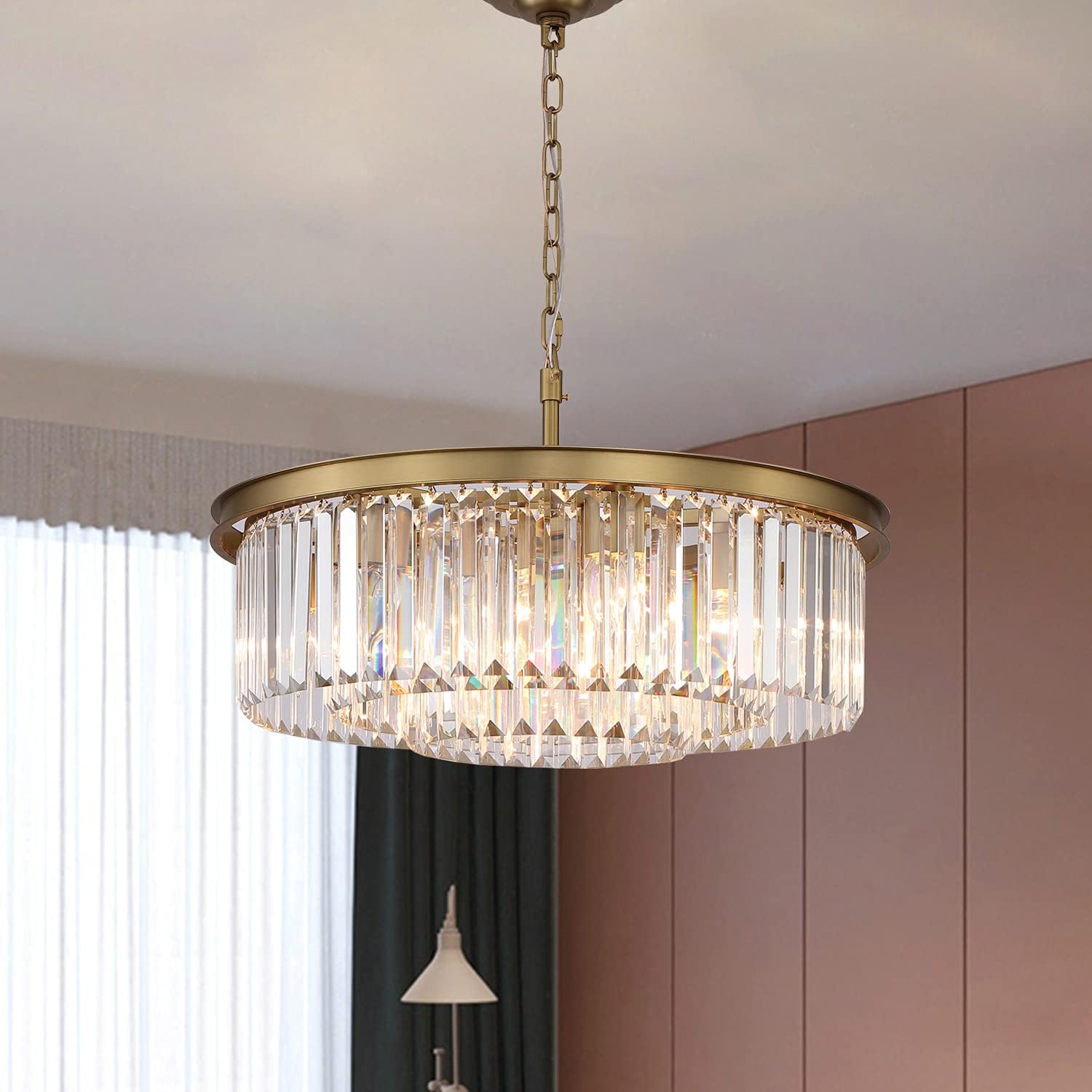 Crystal Chandelier Pendant Ceiling Light Fixture - 8-Light Gold Chandelier for Dining Room, Living Room, Foyer & Hallway - 24 Inch Diameter - Elegant Lighting for Home Decor & Special Occasions