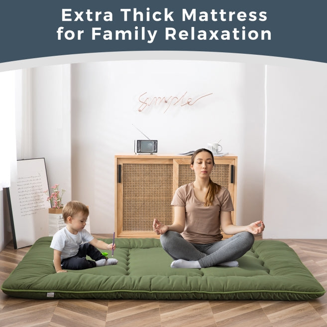 MAXYOYO 6 Extra Thick Japanese Classic Floor Futon Mattress - Green | Comfortable Tatami Sleeping Mat for Guest Room, Dorm, Camping & Meditation