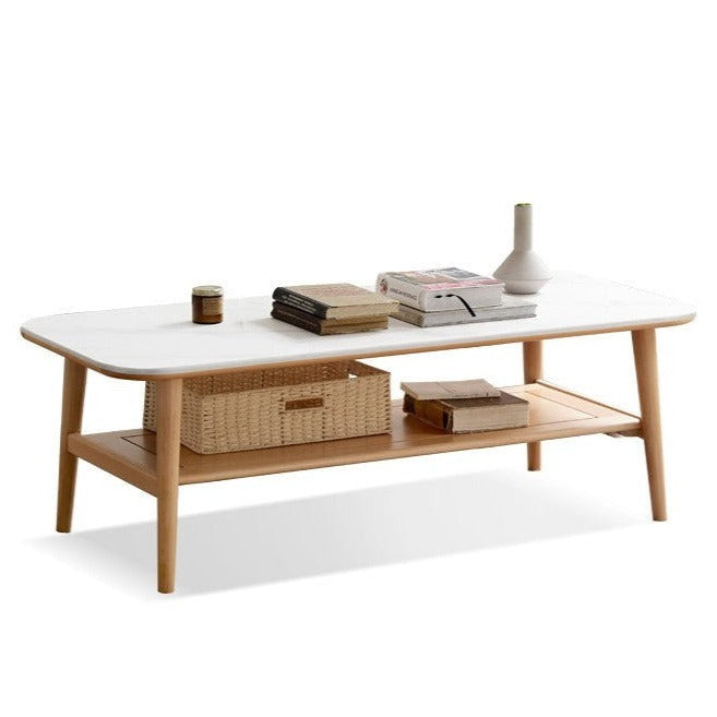 Solid Oak Wood Slate Coffee Table - Rustic Modern Living Room Furniture for Home Decor & Relaxation