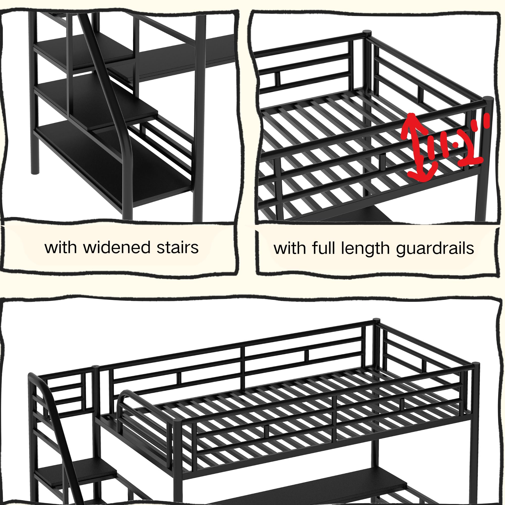 SOFTSEA Twin Size High Metal Loft Bed with Built-in Desk and Stairs - Space Saving Study Bed for Small Rooms, Dorm & Apartment - No Box Spring Needed - Sturdy Steel Frame for Teens & Adults