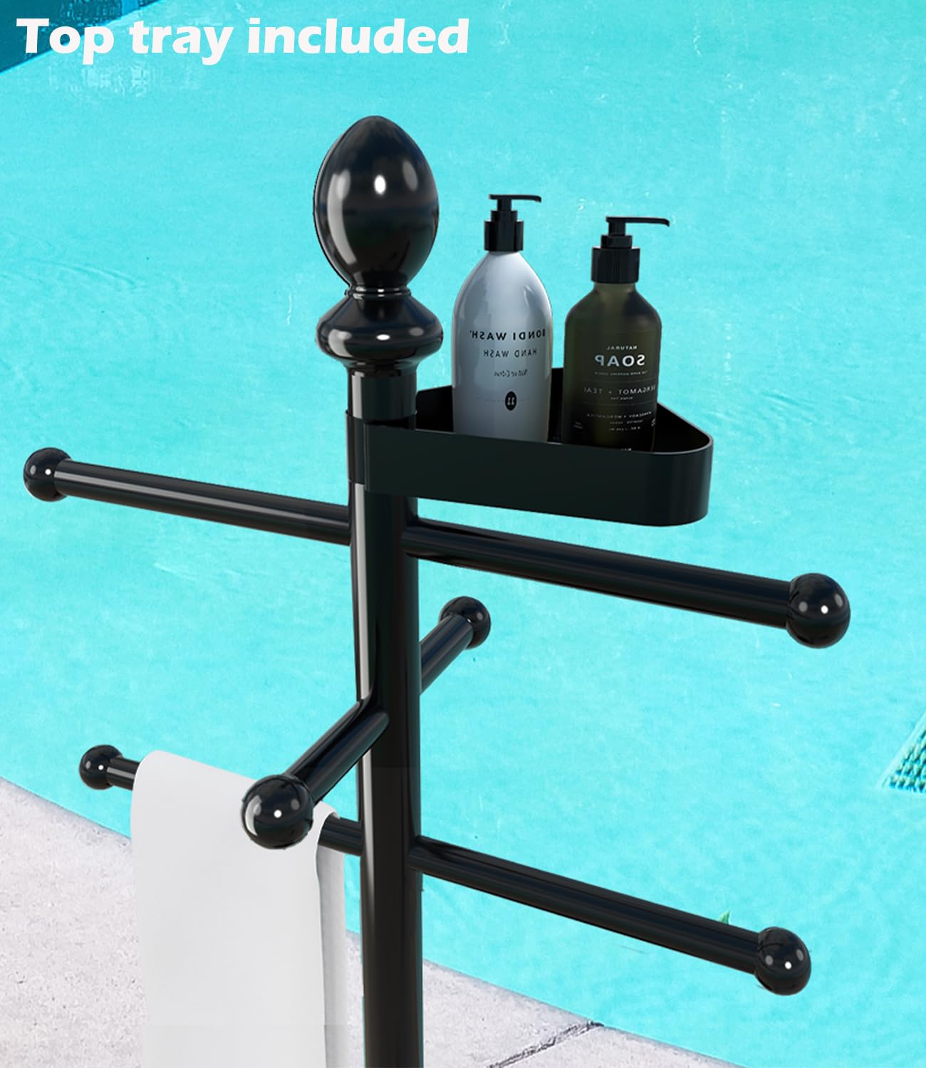 Heavy Duty Metal Pool Towel Rack with 6 Bars - Rustproof Outdoor Towel Stand for Swimming Pool, Hot Tub & Spa Accessories - Perfect for Drying Towels by Poolside, Backyard or Patio