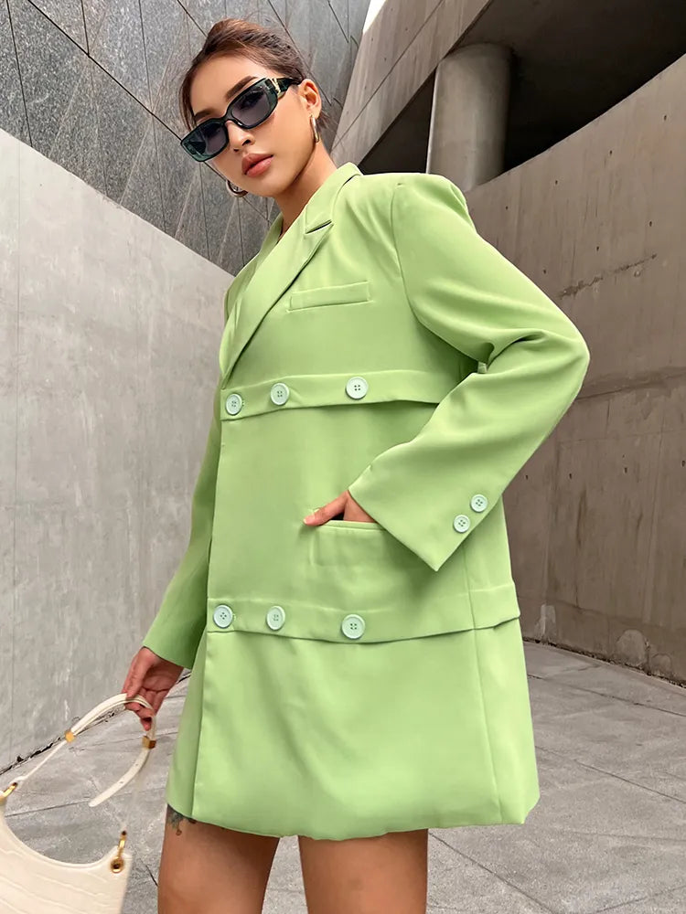 Women's Asymmetrical Notched Collar Blazer - Long Sleeve Patchwork Straight Jacket for Autumn Fashion | Office Wear, Business Casual & Fall Outfits
