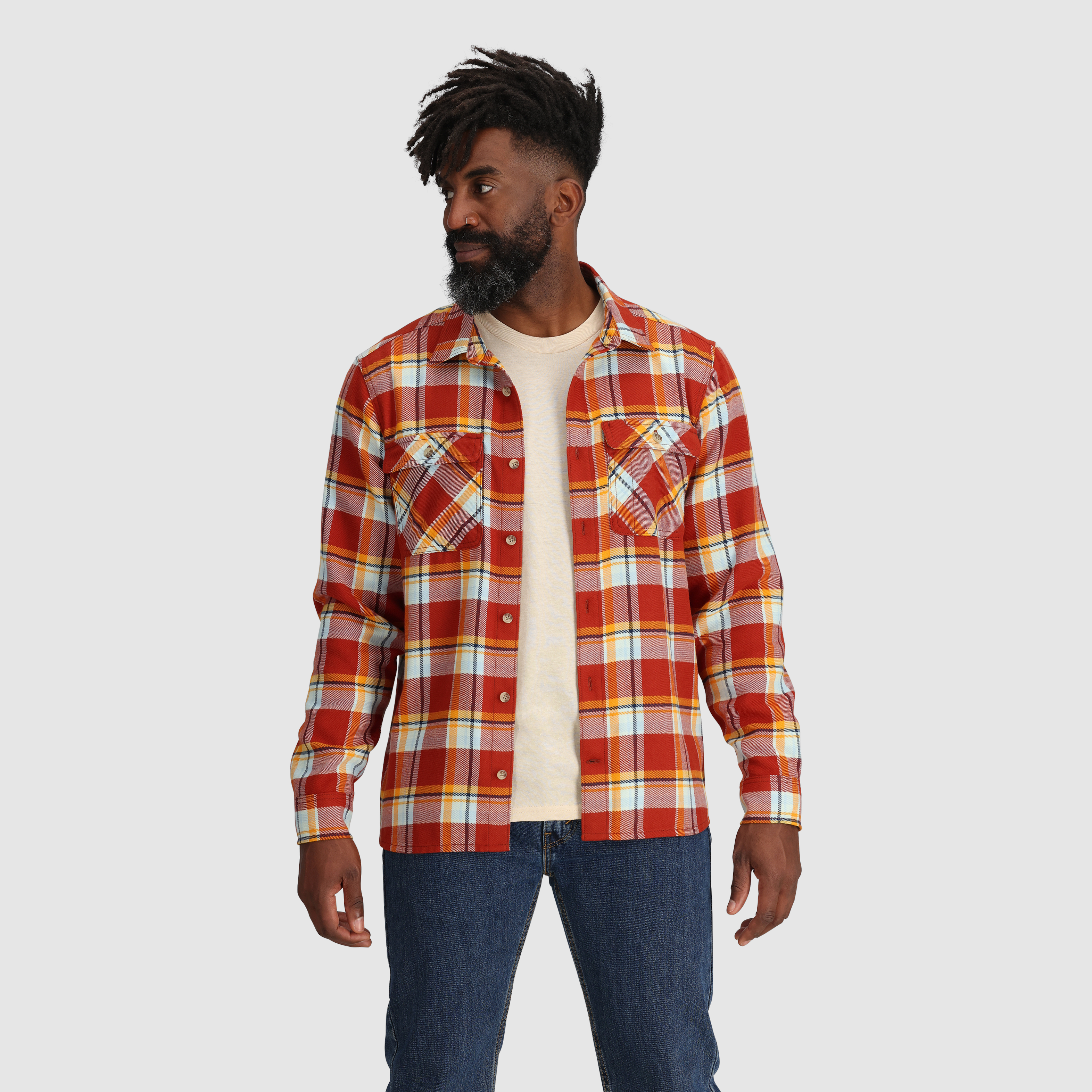 Men's Comfortable Feedback Flannel Twill Shirt - Soft Plaid Long Sleeve Button Down for Casual Wear & Outdoor Activities